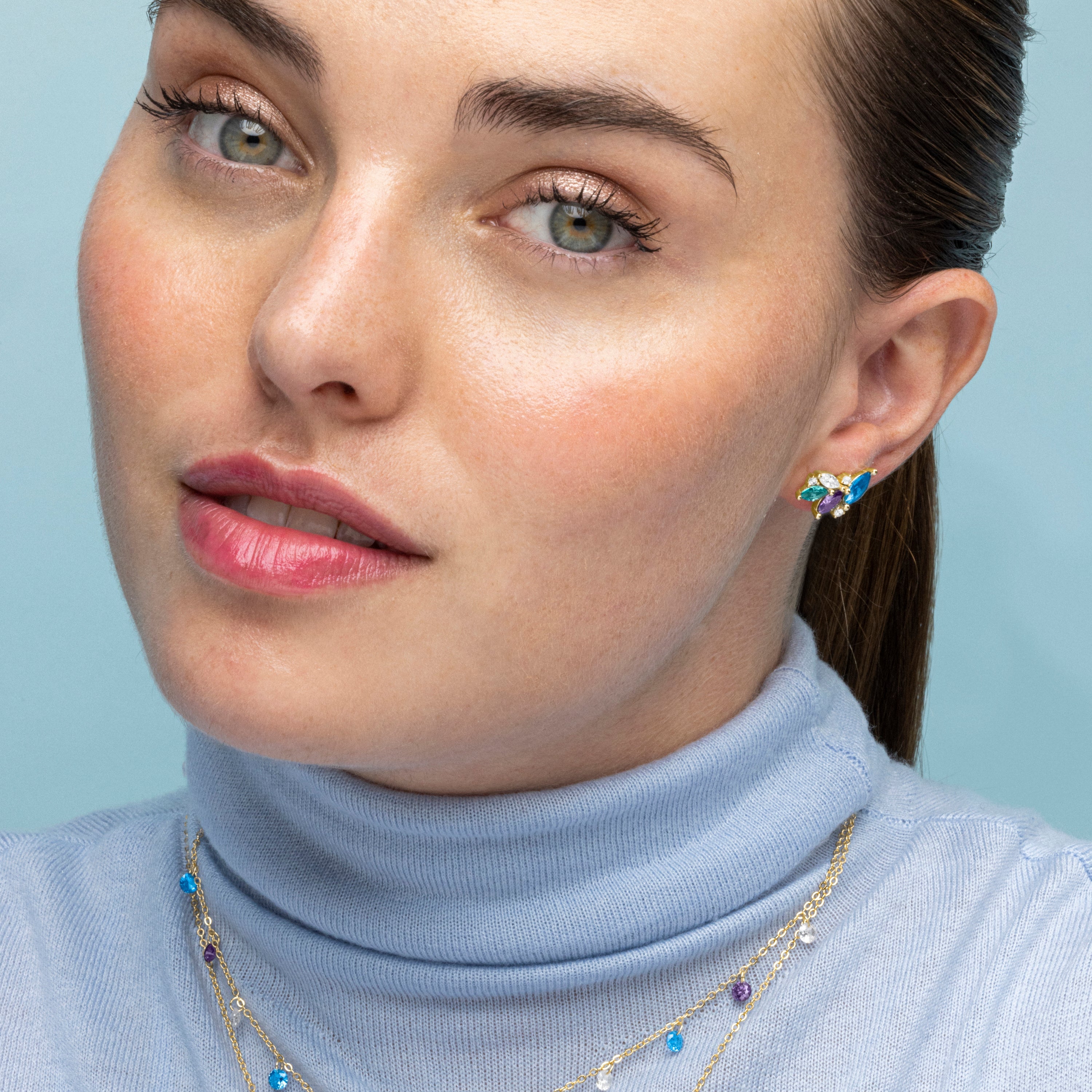 925 Sterling Silver and Multicolor Zirconia Earrings with 18k Gold Finish - Dainki