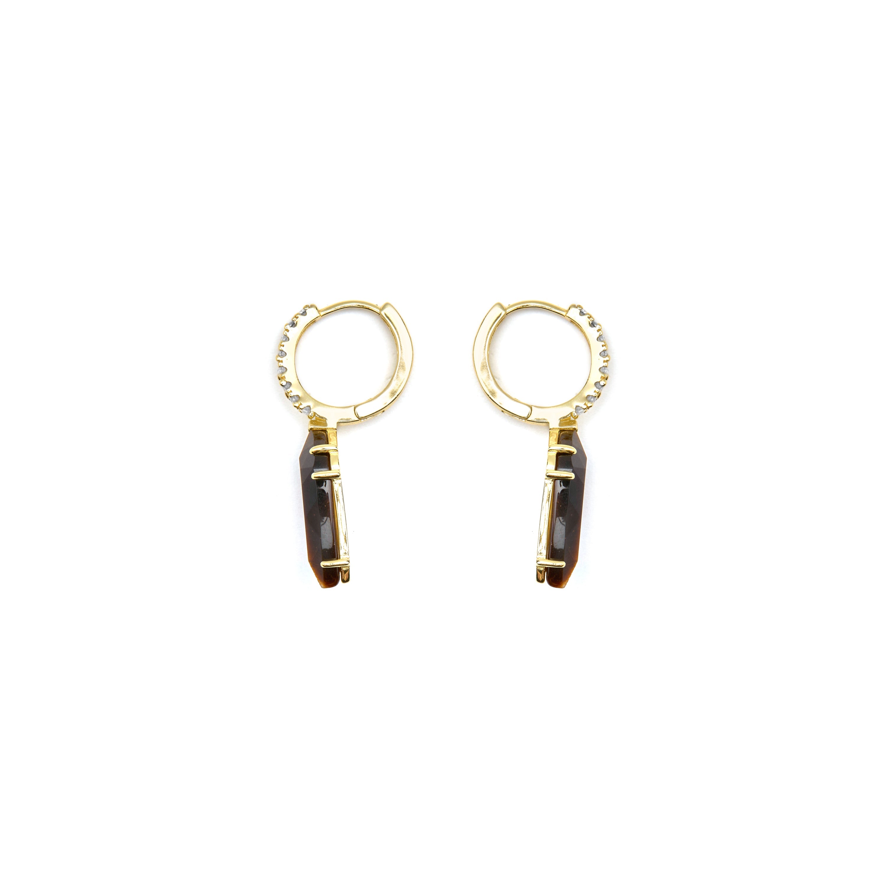 925 Sterling Silver and Tiger's Eye Earrings with 18k Gold Finish - Ordi