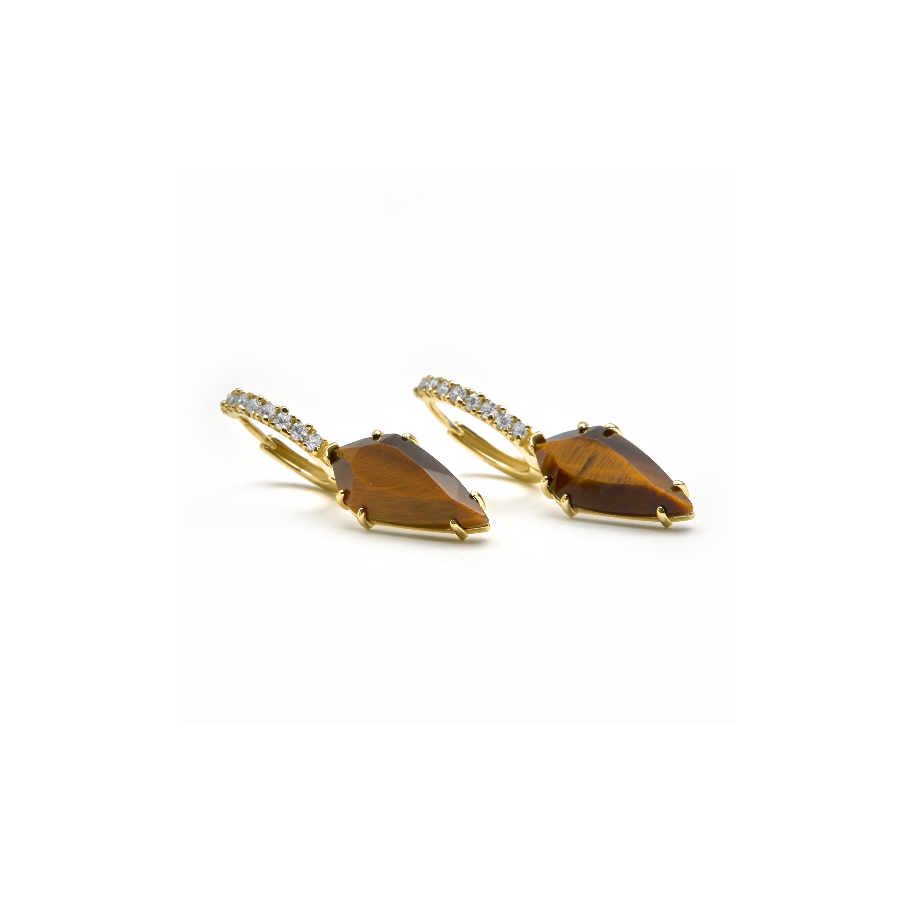 925 Sterling Silver and Tiger's Eye Earrings with 18k Gold Finish - Ordi