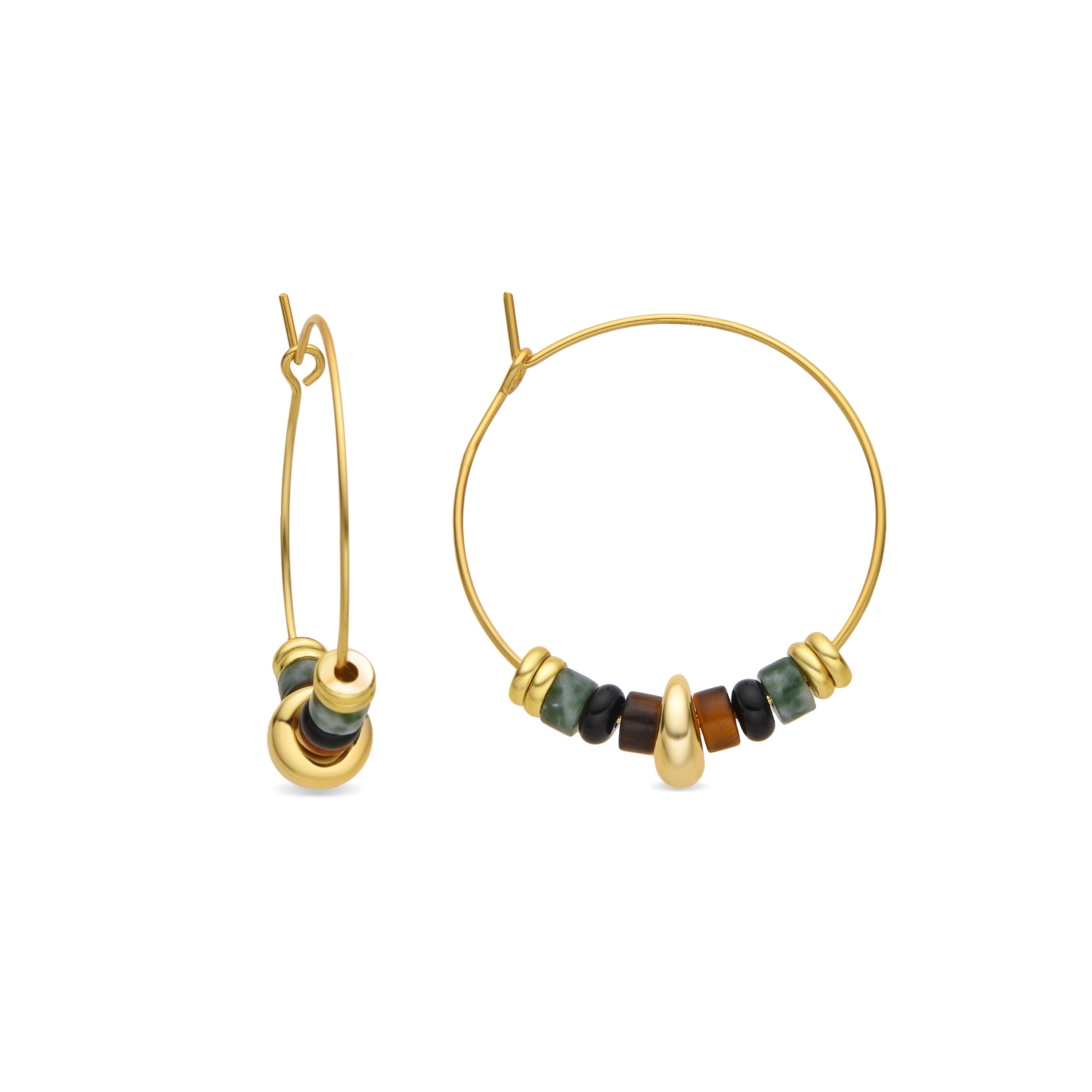 925 Sterling Silver and Tiger&amp;#39;s Eye Earrings with 18k Gold Finish - Darkba