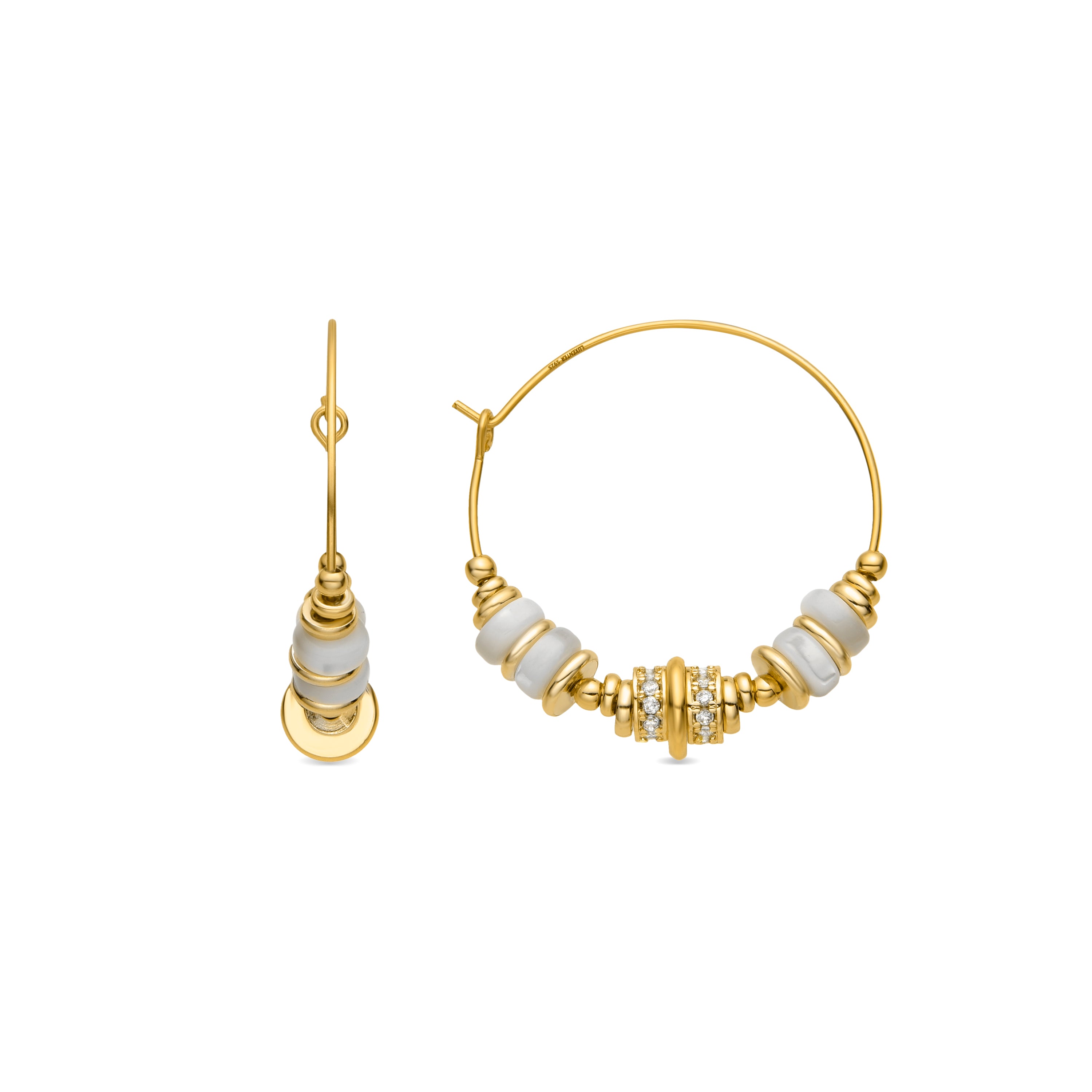 925 Sterling Silver and White Mother of Pearl Earrings with 18k Yellow Gold Finish - Darkba