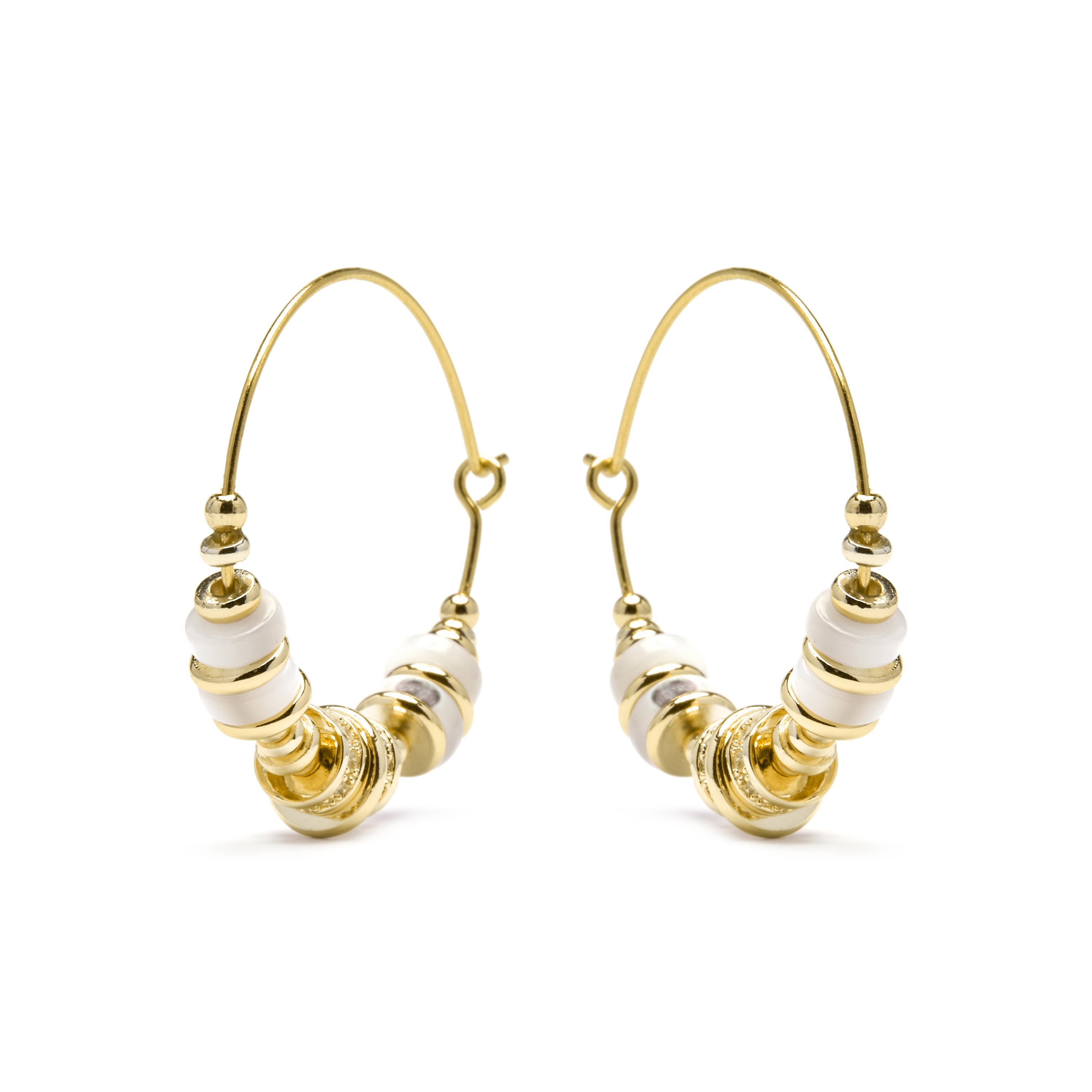 925 Sterling Silver and White Mother of Pearl Earrings with 18k Yellow Gold Finish - Darkba