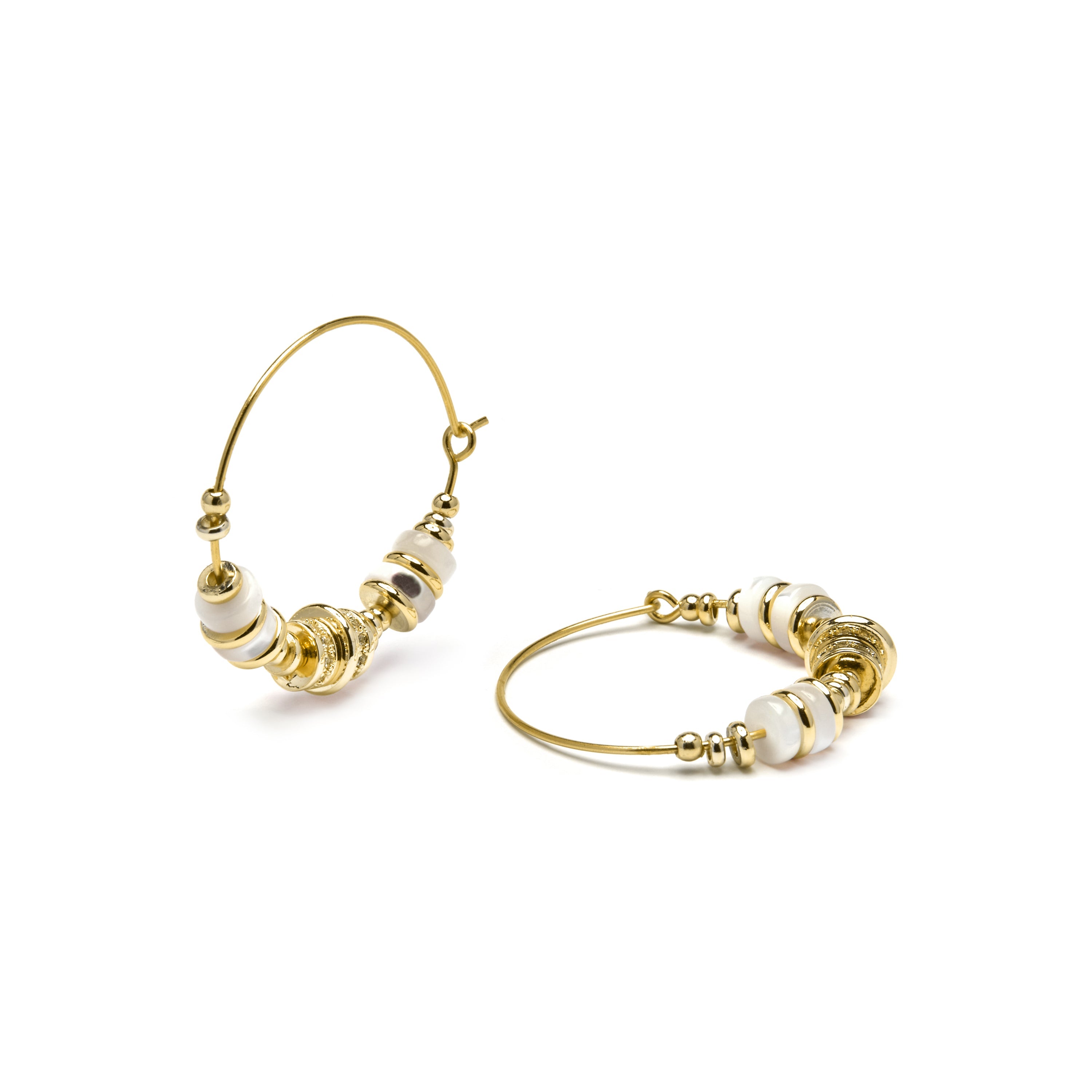925 Sterling Silver and White Mother of Pearl Earrings with 18k Yellow Gold Finish - Darkba