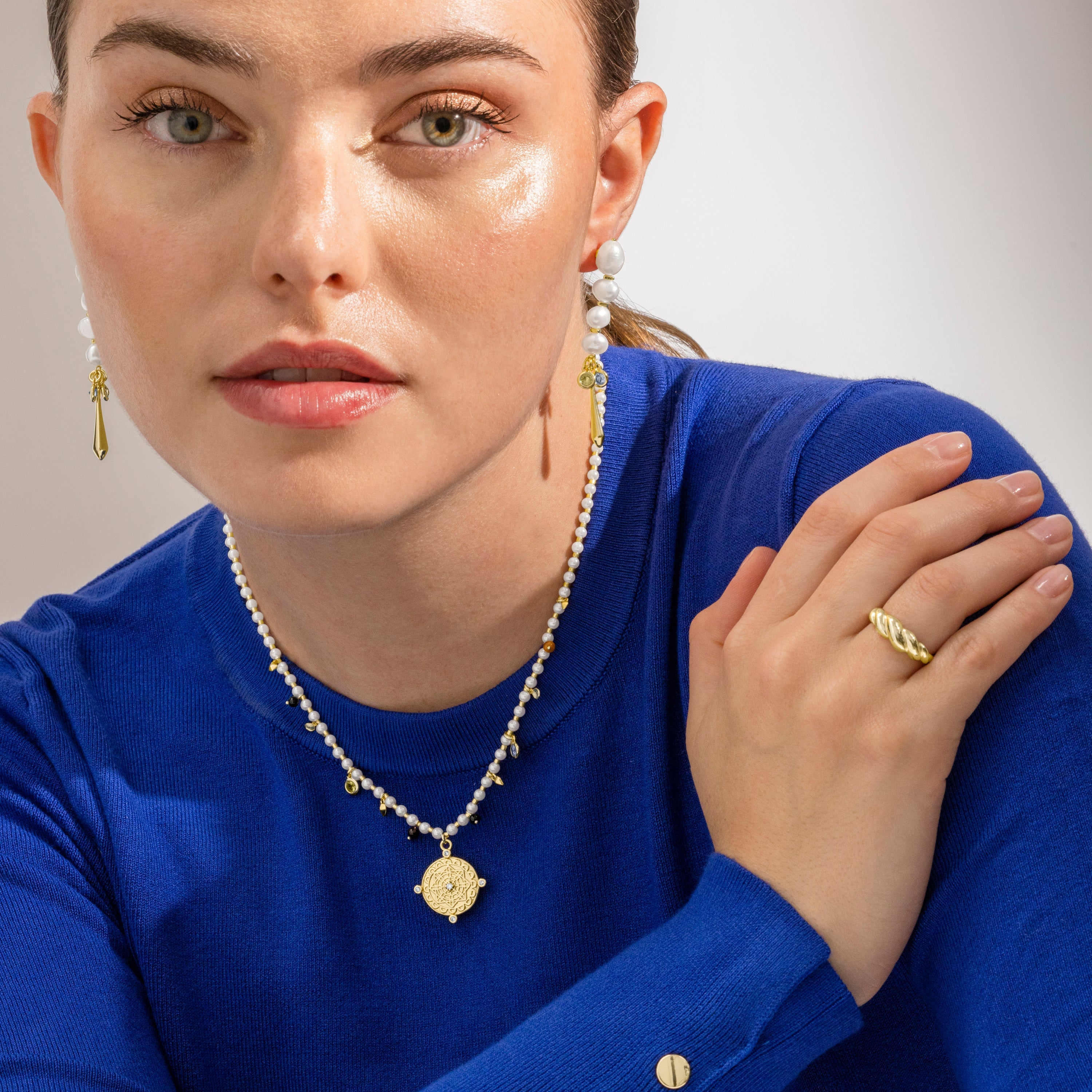 925 Sterling Silver and White Pearl Earrings with 18k Gold Finish - Thydo