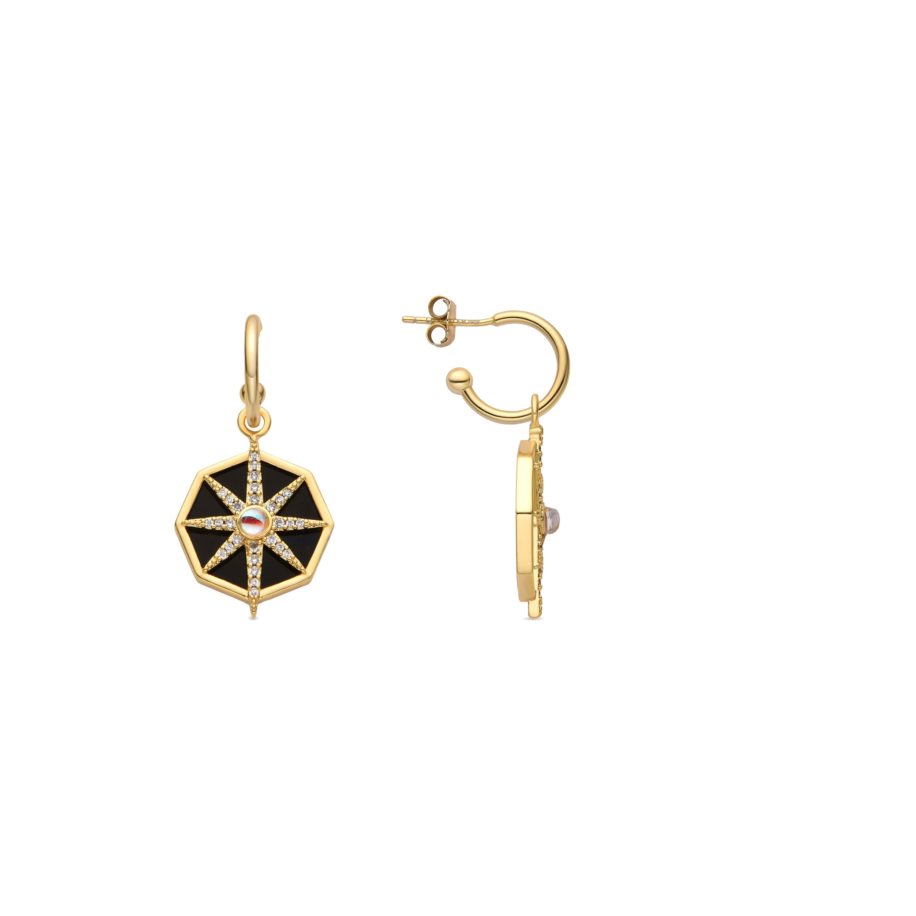 925 Sterling Silver and Onyx Earrings with 18k Gold Finish - Misahy