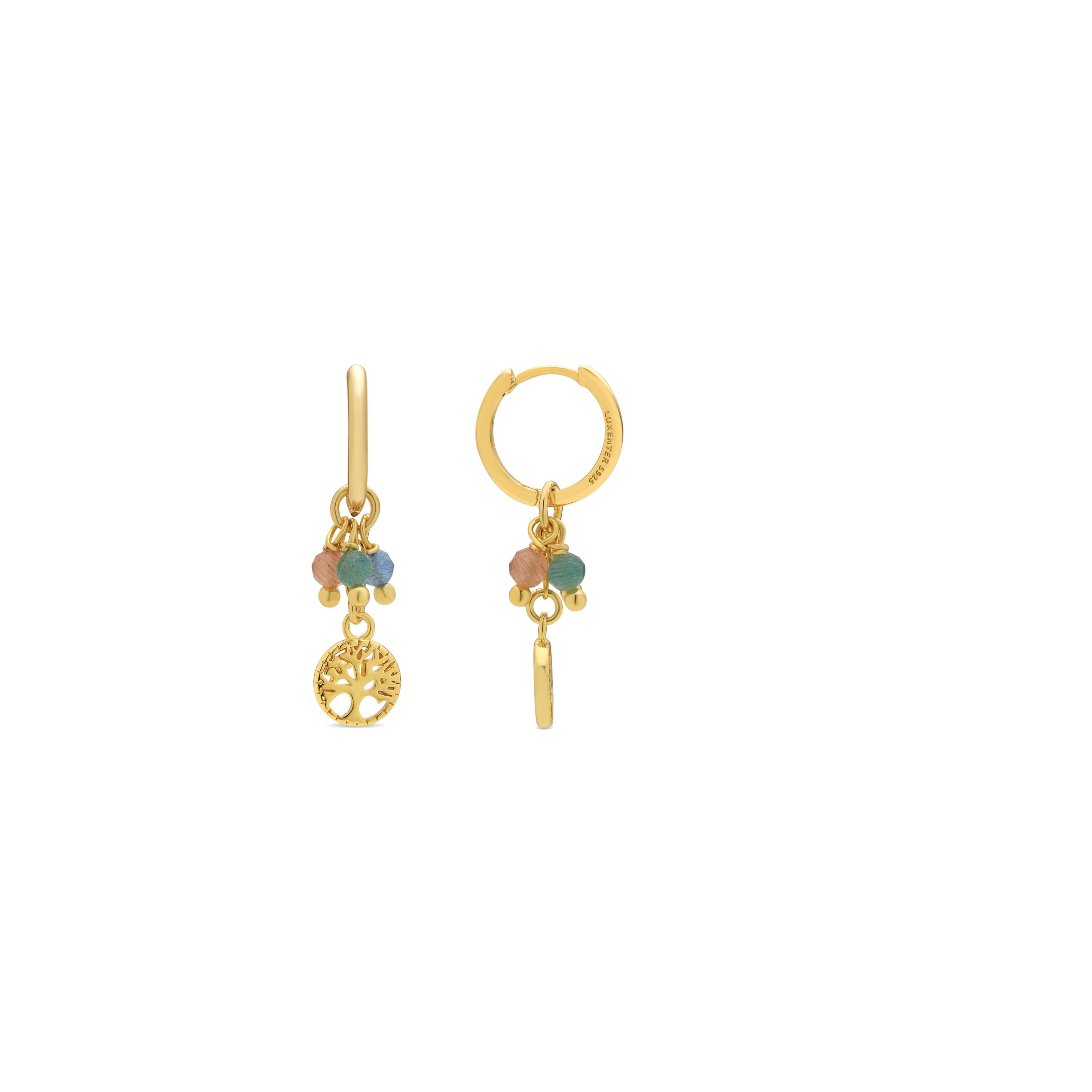 925 Sterling Silver and Multicolor Crystal Earrings, 18k Yellow Gold Finish - Balal