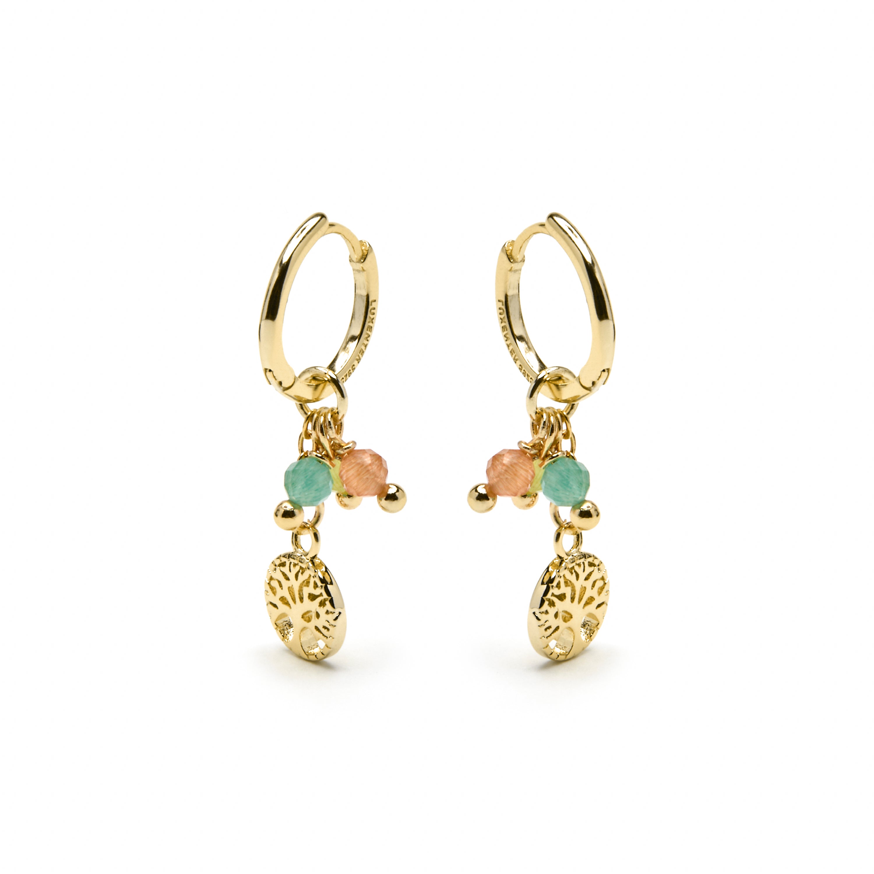 925 Sterling Silver and Multicolor Crystal Earrings, 18k Yellow Gold Finish - Balal
