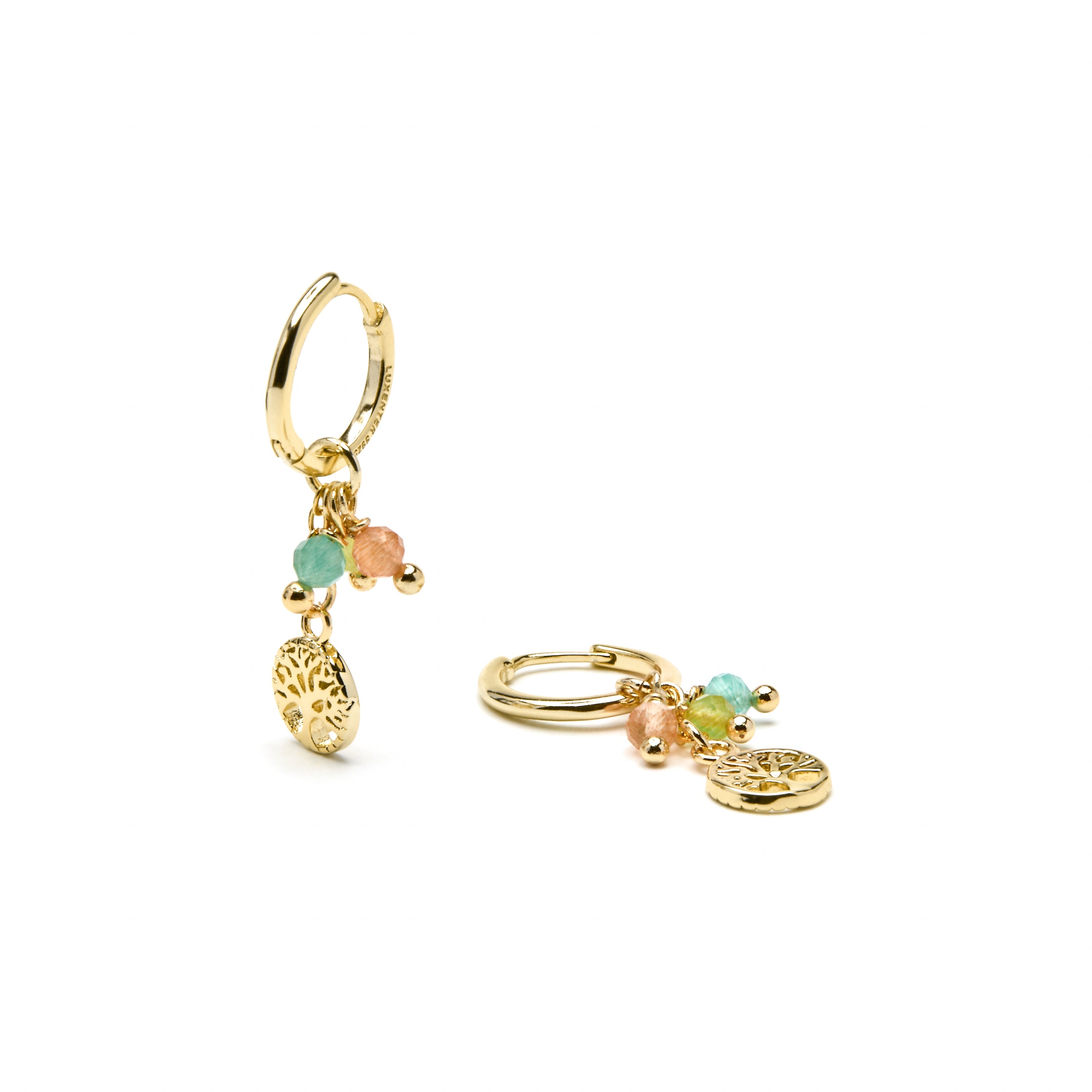 925 Sterling Silver and Multicolor Crystal Earrings, 18k Yellow Gold Finish - Balal