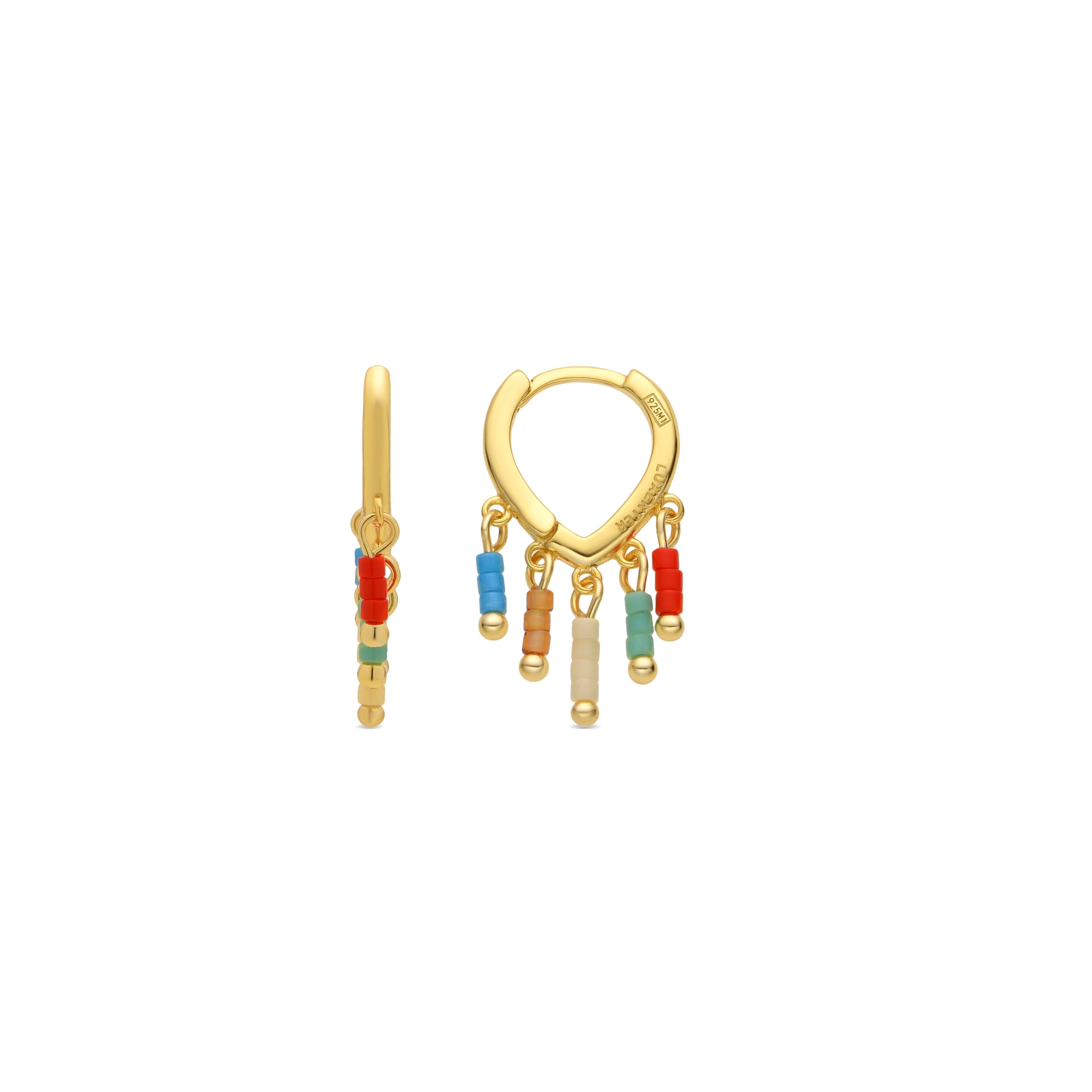 925 Sterling Silver and Multicolor Lacquer Earrings with 18k Yellow Gold Finish - Kelao