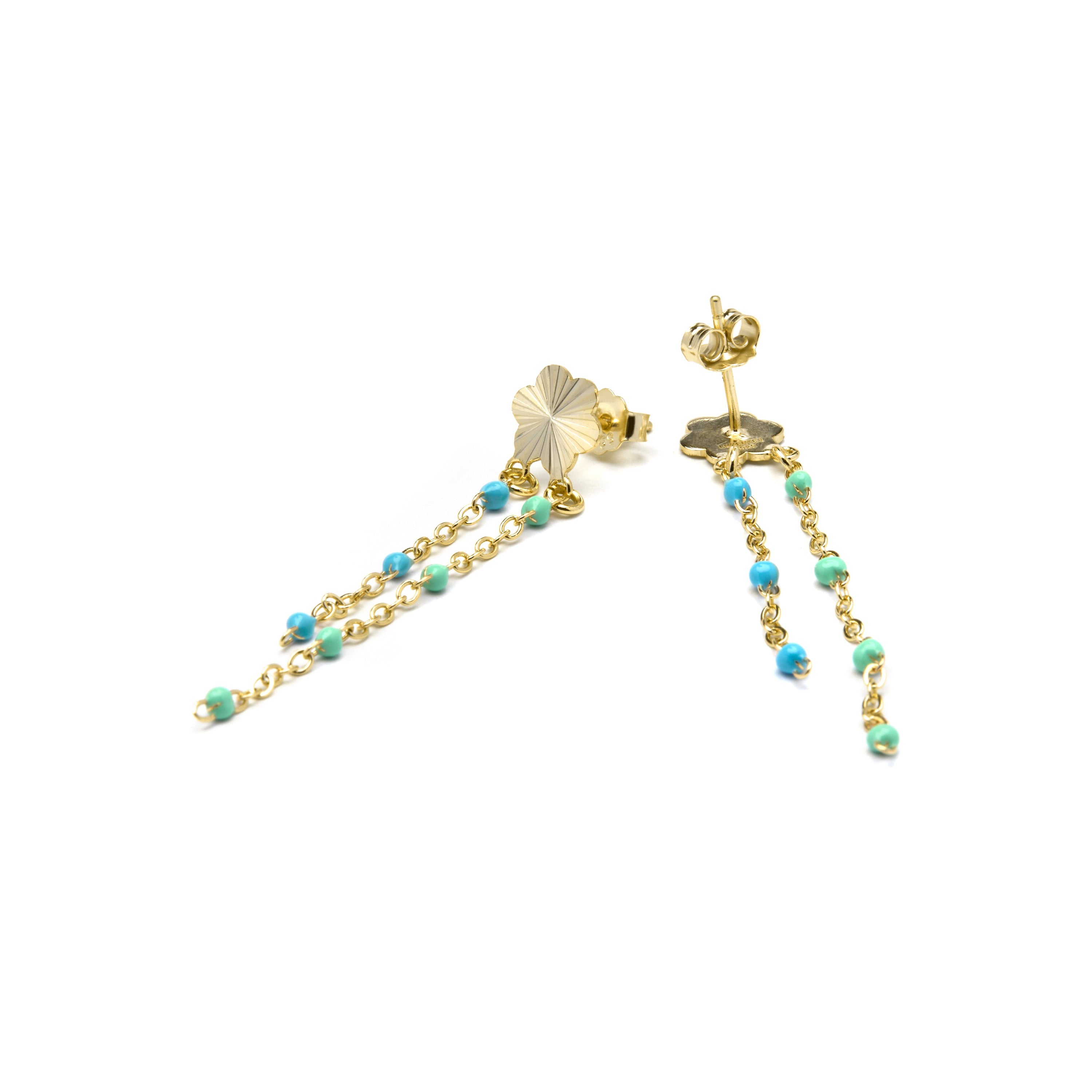 925 Sterling Silver and Blue Lacquer Earrings with 18k Yellow Gold Finish - Hemi