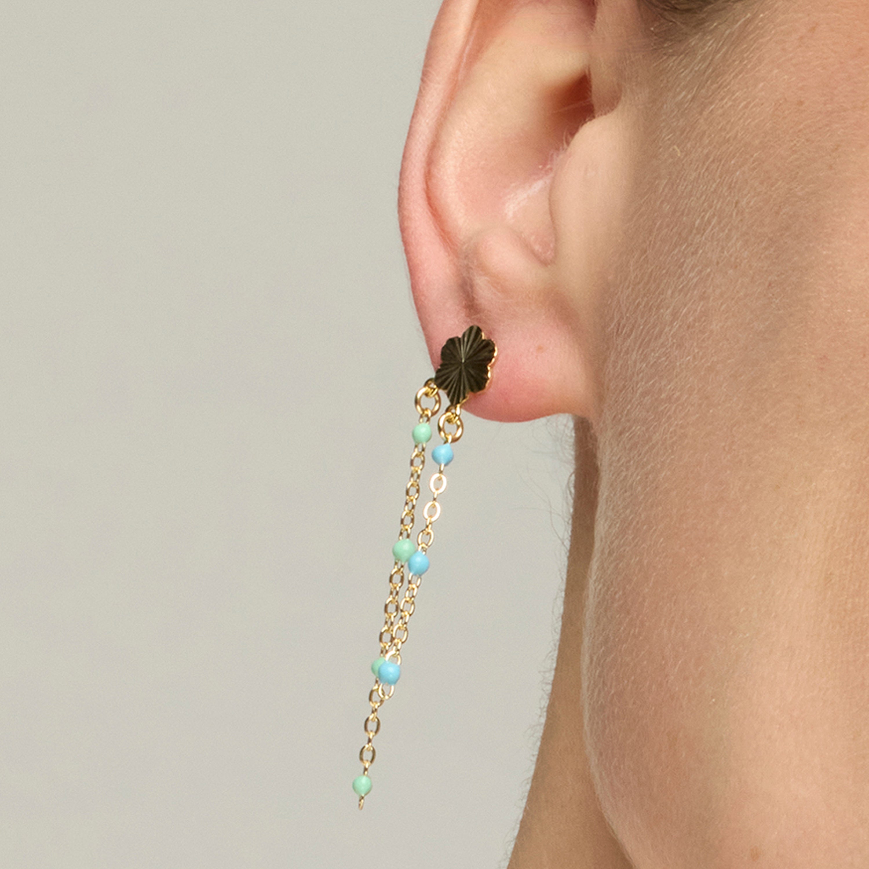925 Sterling Silver and Blue Lacquer Earrings with 18k Yellow Gold Finish - Hemi