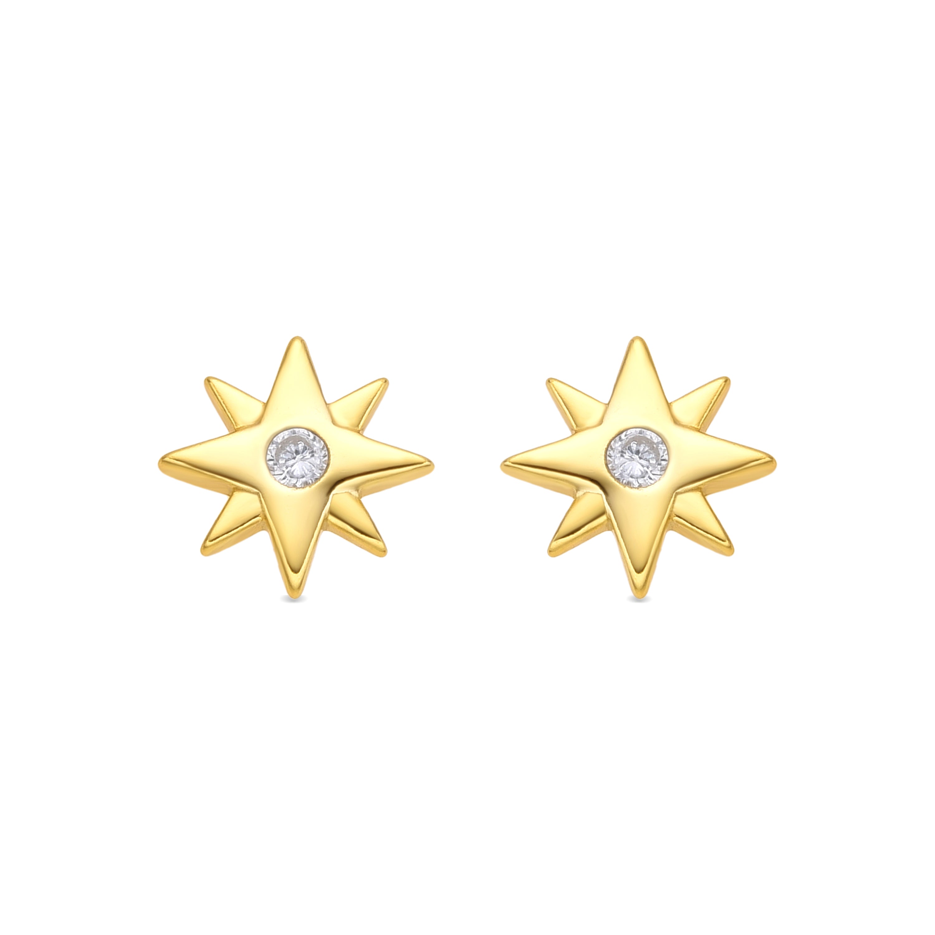 925 Sterling Silver and Brilliant Zirconia Earrings in 18k Yellow Gold Finish - Meril