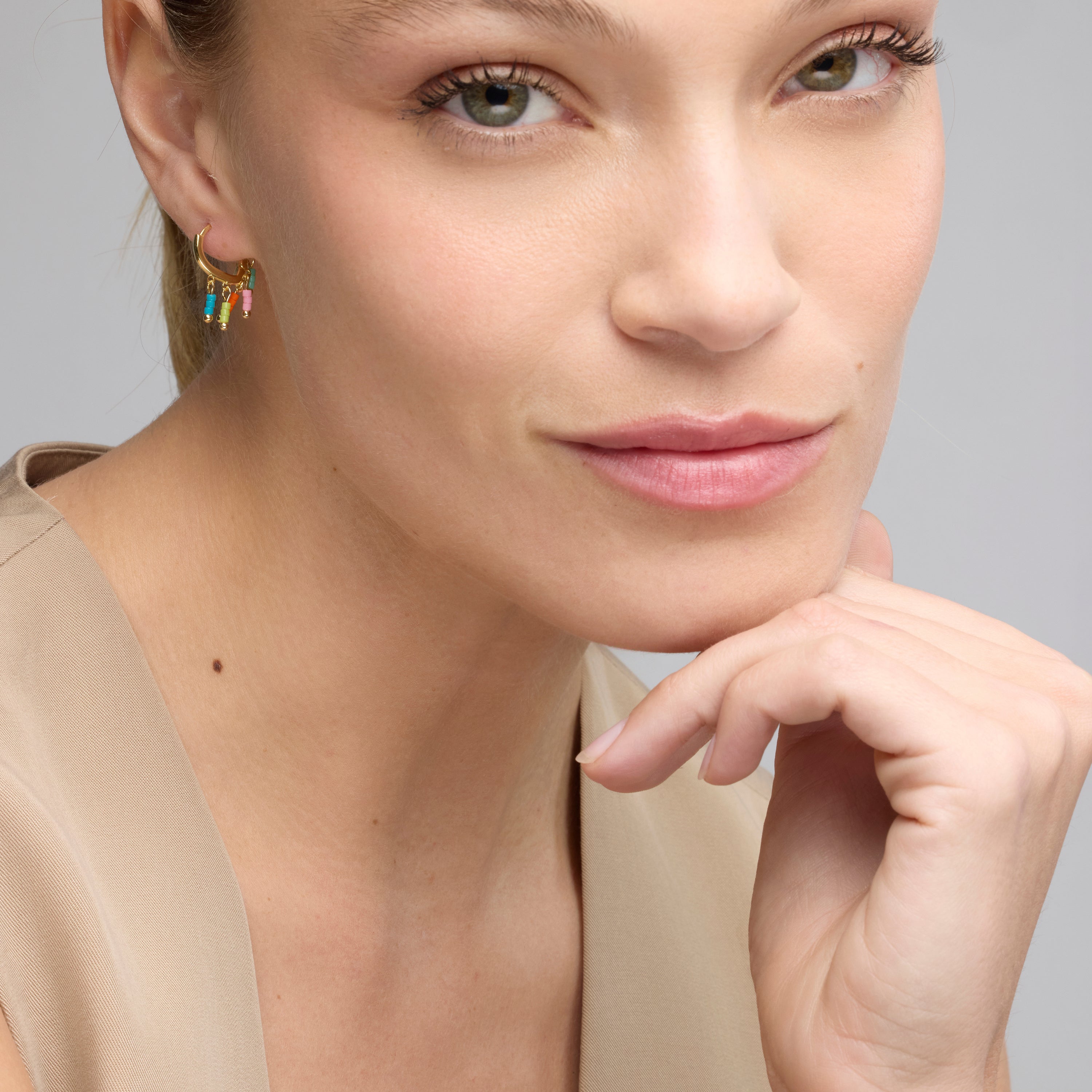 925 Sterling Silver and Multicolor Lacquer Earrings with 18k Yellow Gold Finish - Mandel