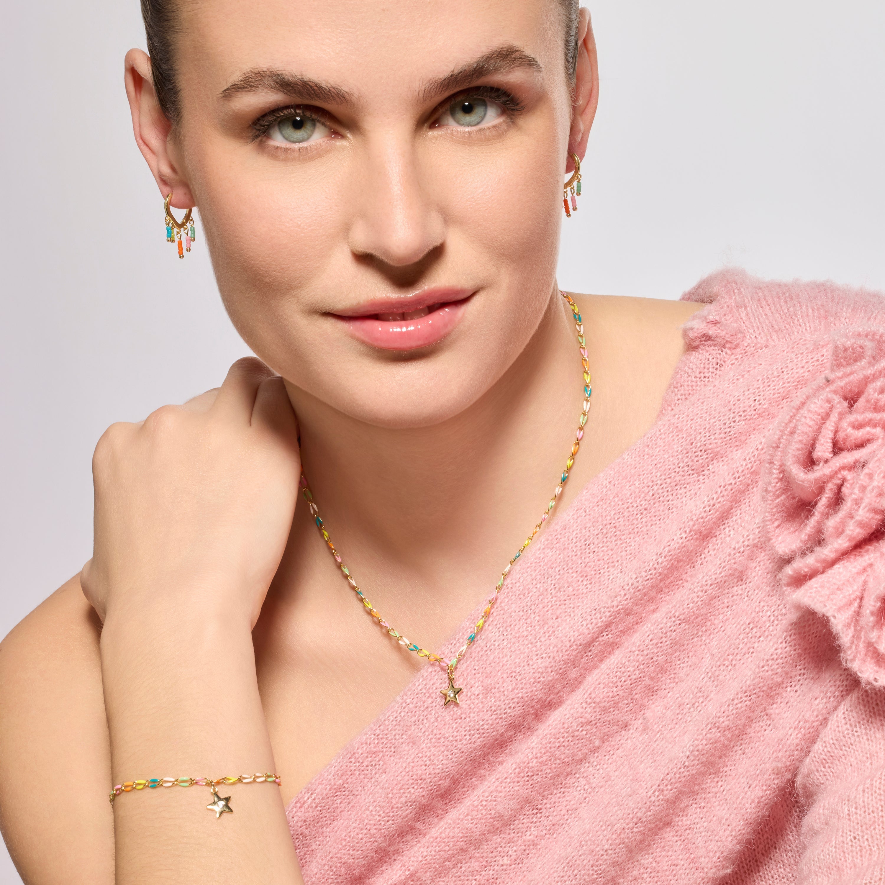 Pendientes de Plata de Ley 925 y Lacado Multicolor acabado oro amarillo de 18k - Mandel