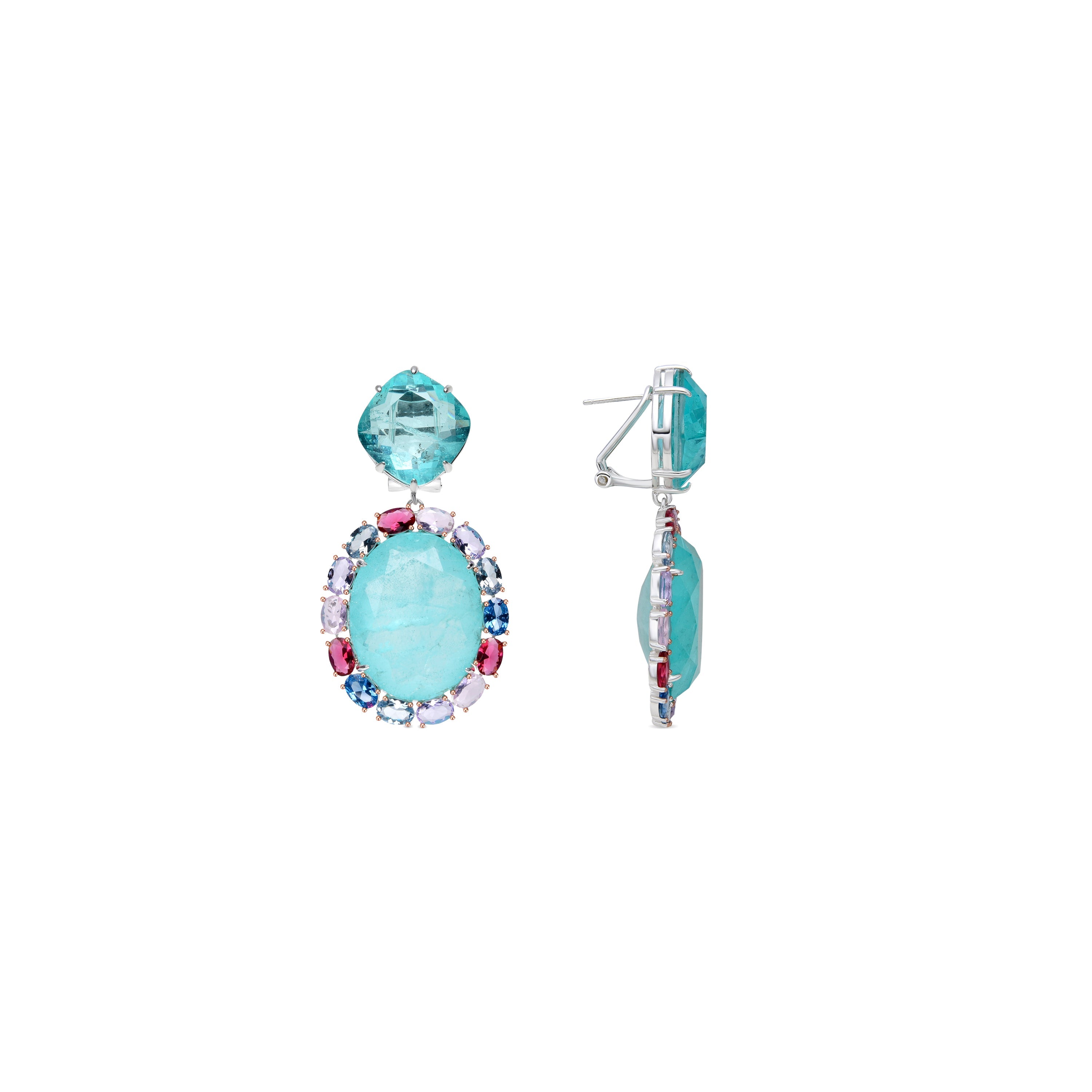 925 Sterling Silver and Aquamarine Hydrothermal Quartz Earrings with Rhodium Finish - Wada