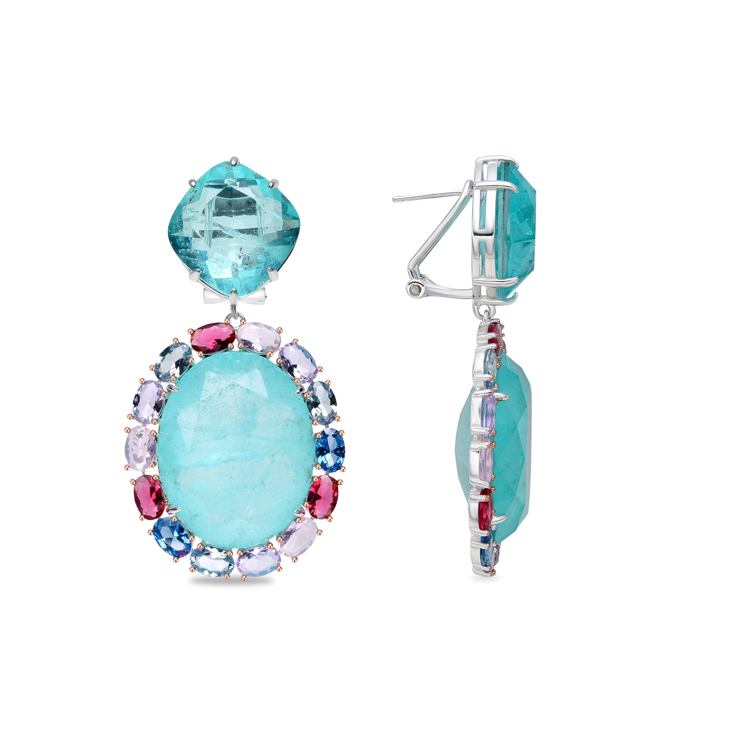925 Sterling Silver and Aquamarine Hydrothermal Quartz Earrings with Rhodium Finish - Wada