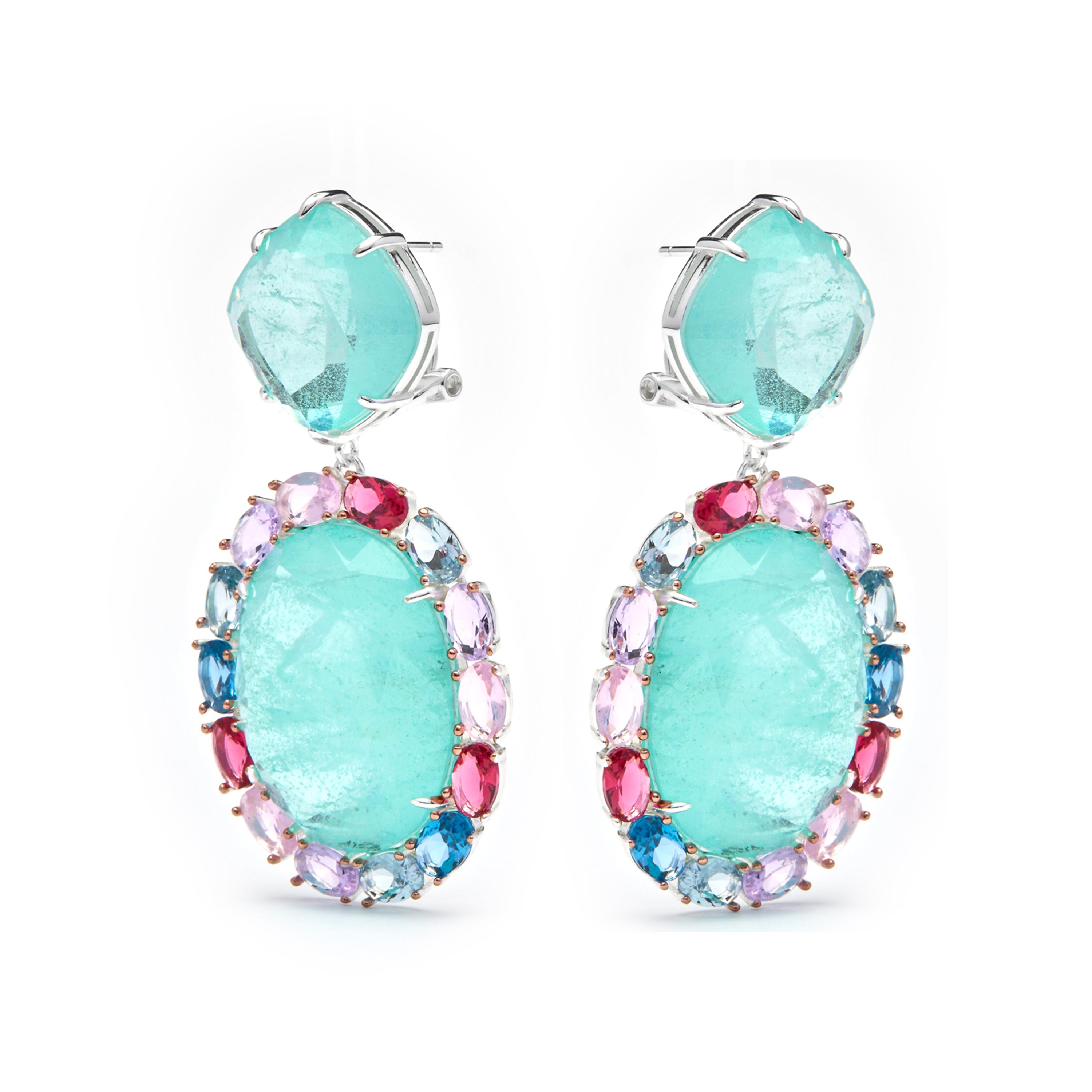 925 Sterling Silver and Aquamarine Hydrothermal Quartz Earrings with Rhodium Finish - Wada