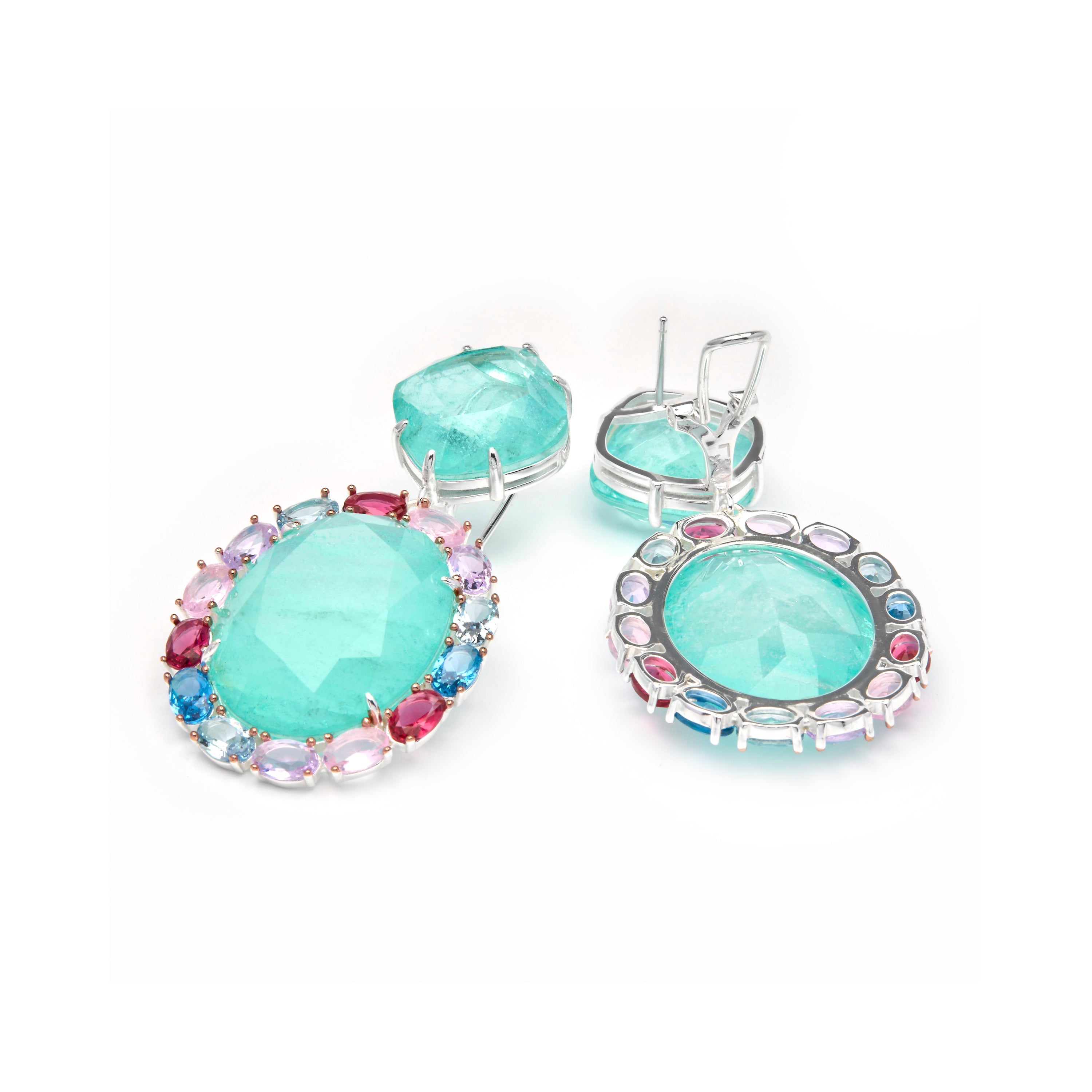 925 Sterling Silver and Aquamarine Hydrothermal Quartz Earrings with Rhodium Finish - Wada