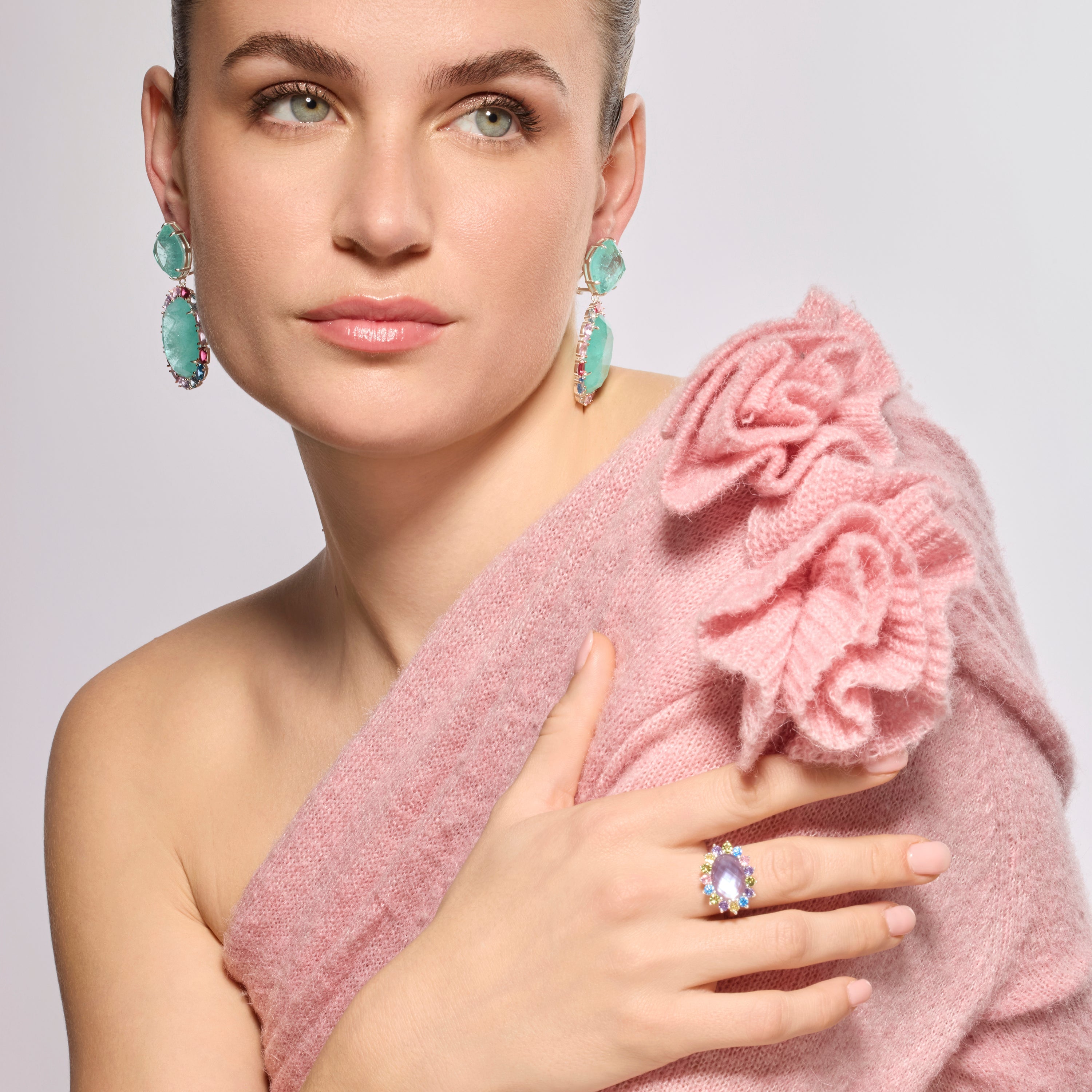 925 Sterling Silver and Aquamarine Hydrothermal Quartz Earrings with Rhodium Finish - Wada