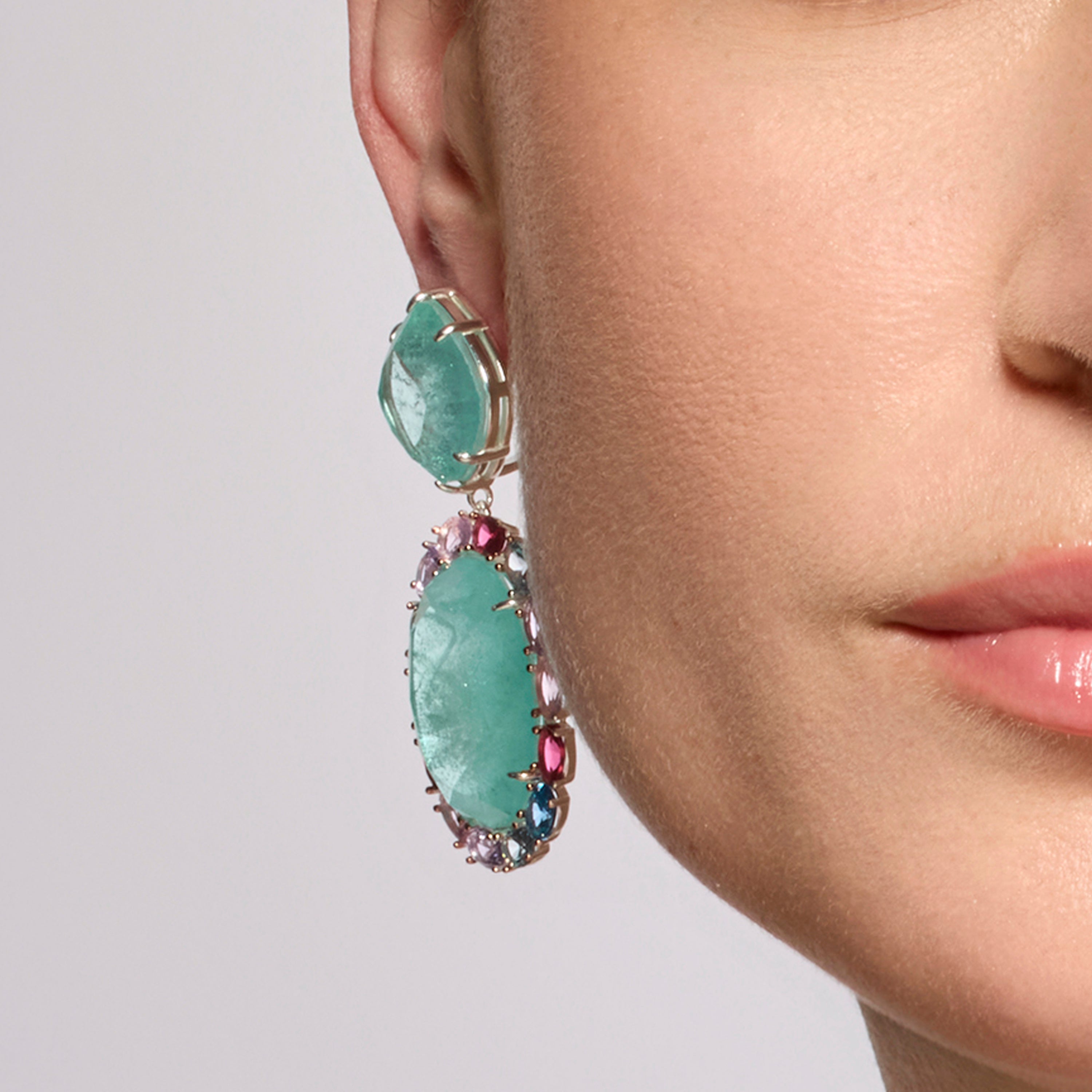 925 Sterling Silver and Aquamarine Hydrothermal Quartz Earrings with Rhodium Finish - Wada