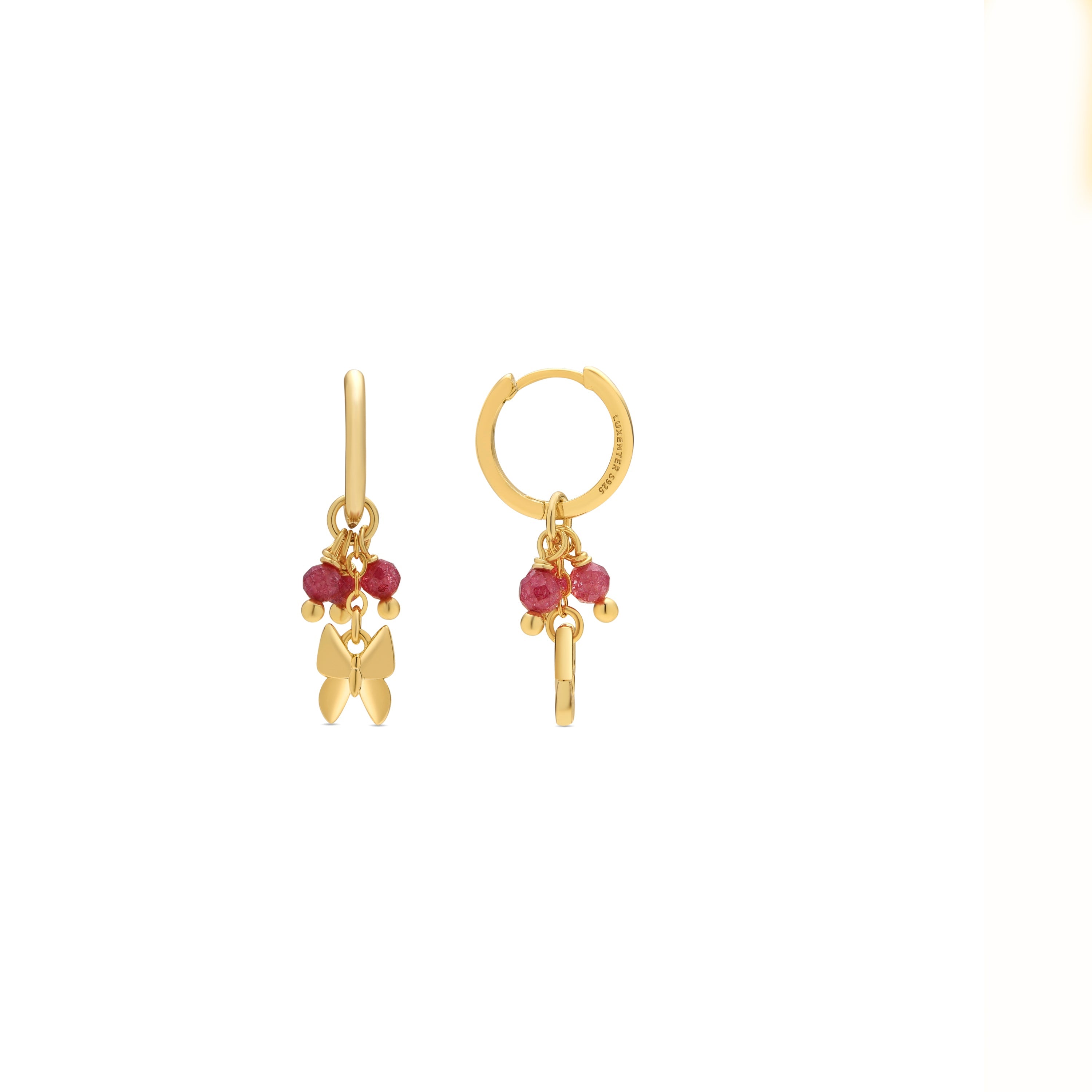 925 Sterling Silver and Pink Crystal Earrings with 18k Yellow Gold Finish - Coaran