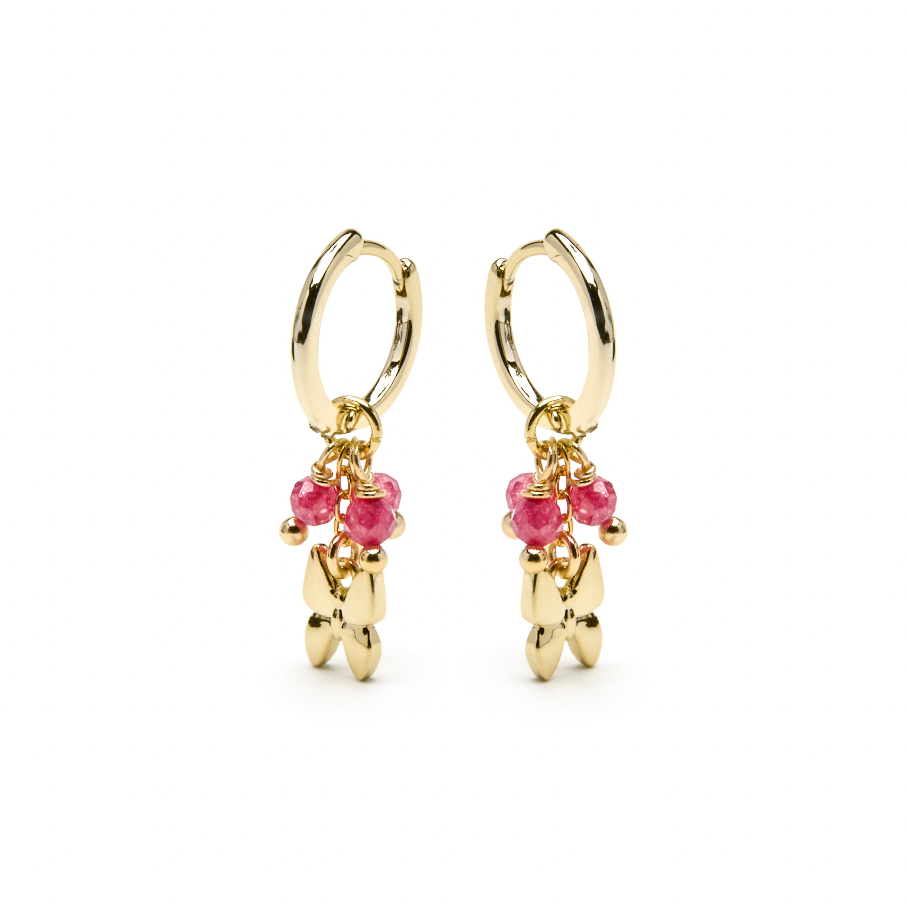 925 Sterling Silver and Pink Crystal Earrings with 18k Yellow Gold Finish - Coaran