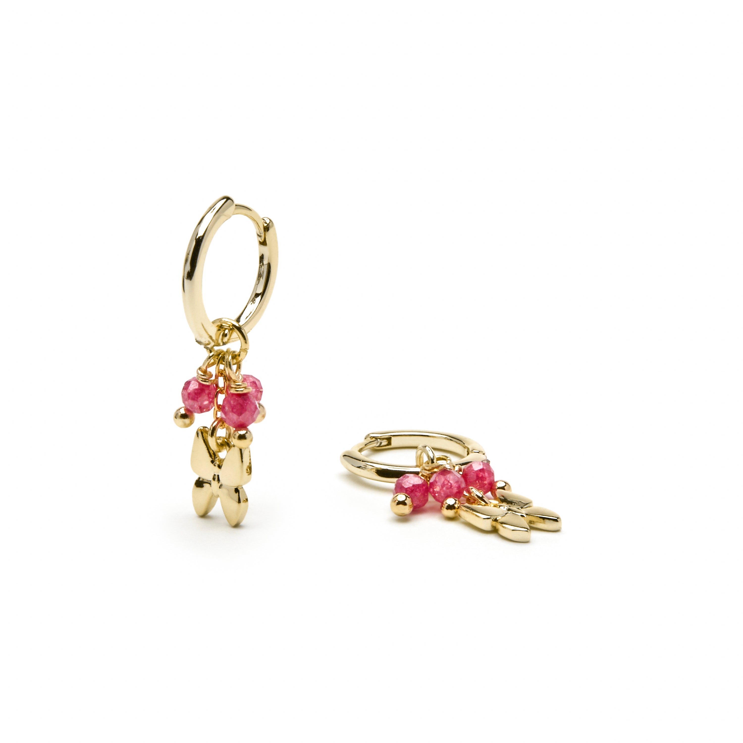 925 Sterling Silver and Pink Crystal Earrings with 18k Yellow Gold Finish - Coaran