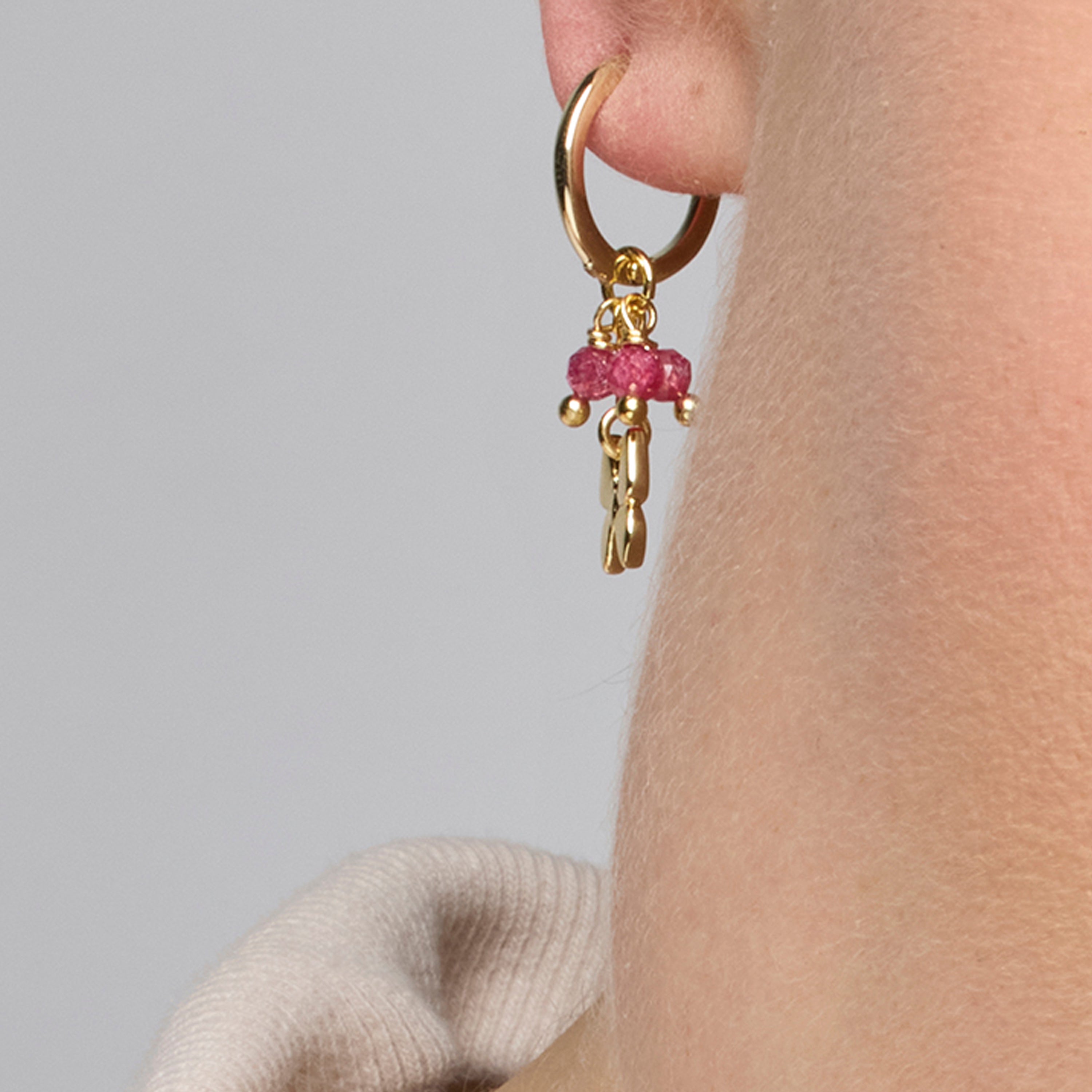 925 Sterling Silver and Pink Crystal Earrings with 18k Yellow Gold Finish - Coaran