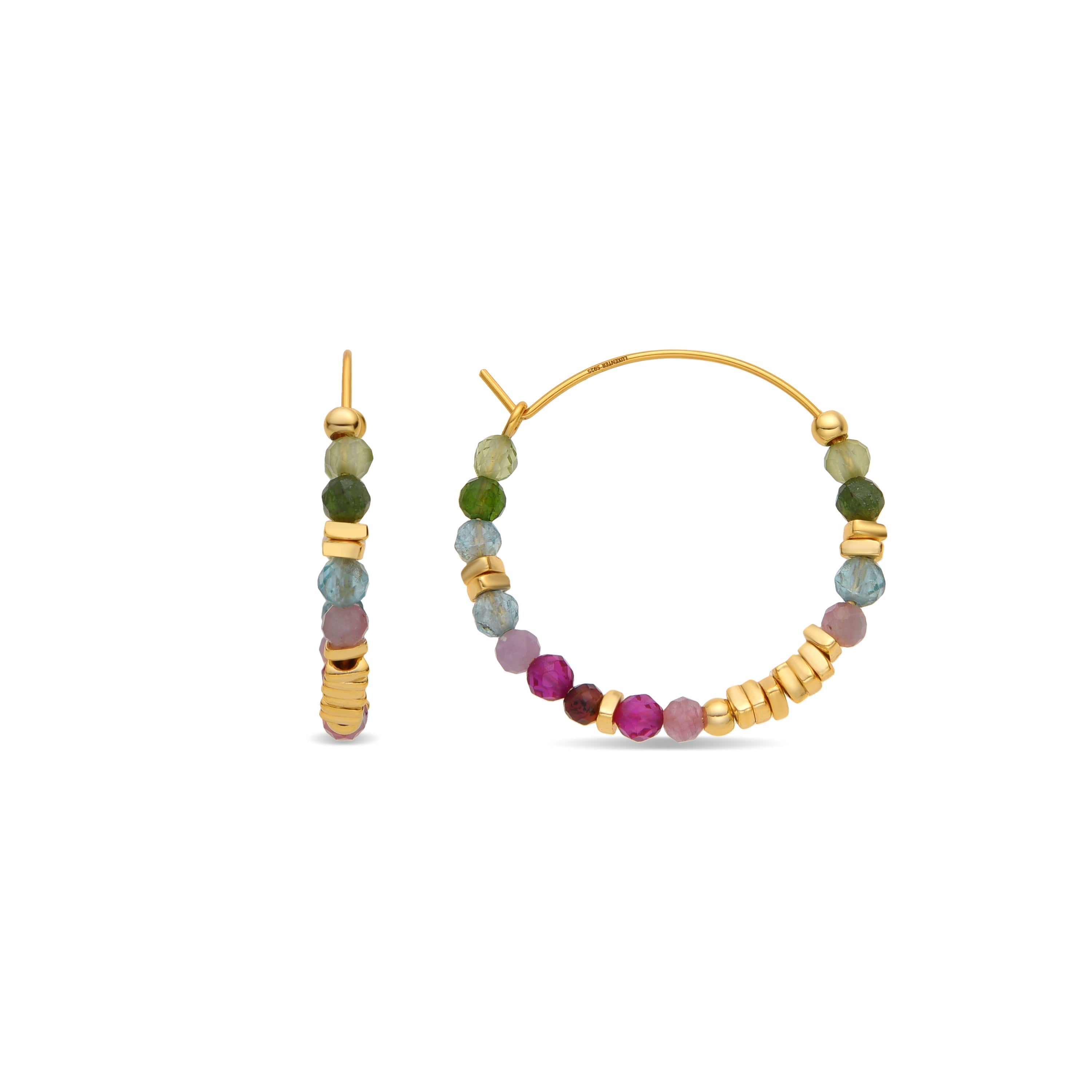 925 Sterling Silver and Multicolor Crystal Earrings, 18k Yellow Gold Finish - Ane