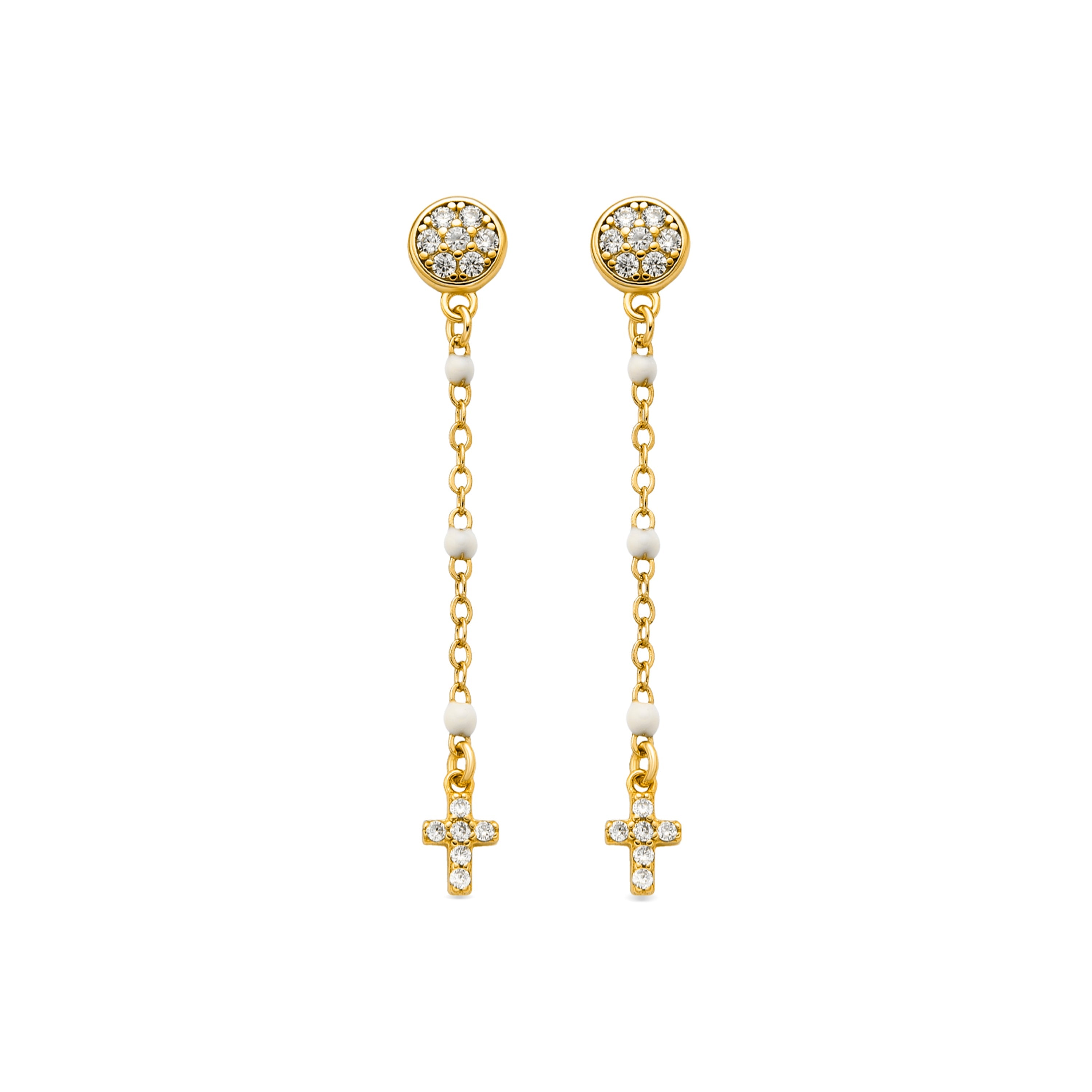925 Sterling Silver and White Lacquer Earrings with 18k Yellow Gold Finish - Senai