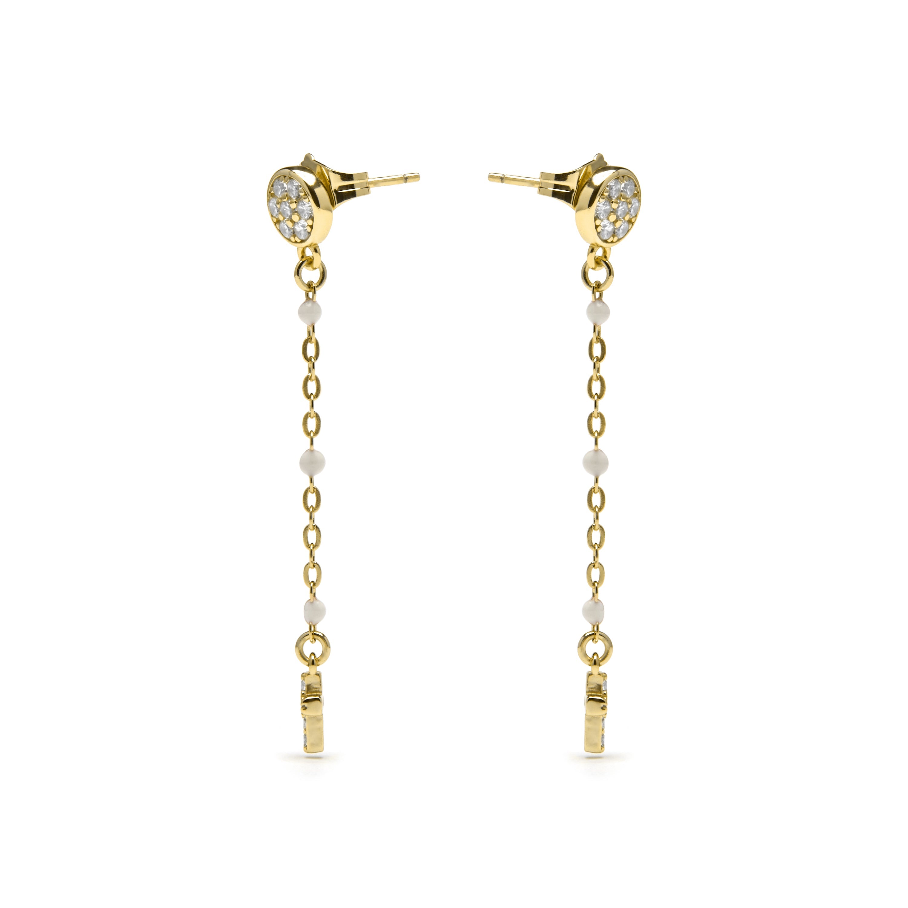 925 Sterling Silver and White Lacquer Earrings with 18k Yellow Gold Finish - Senai