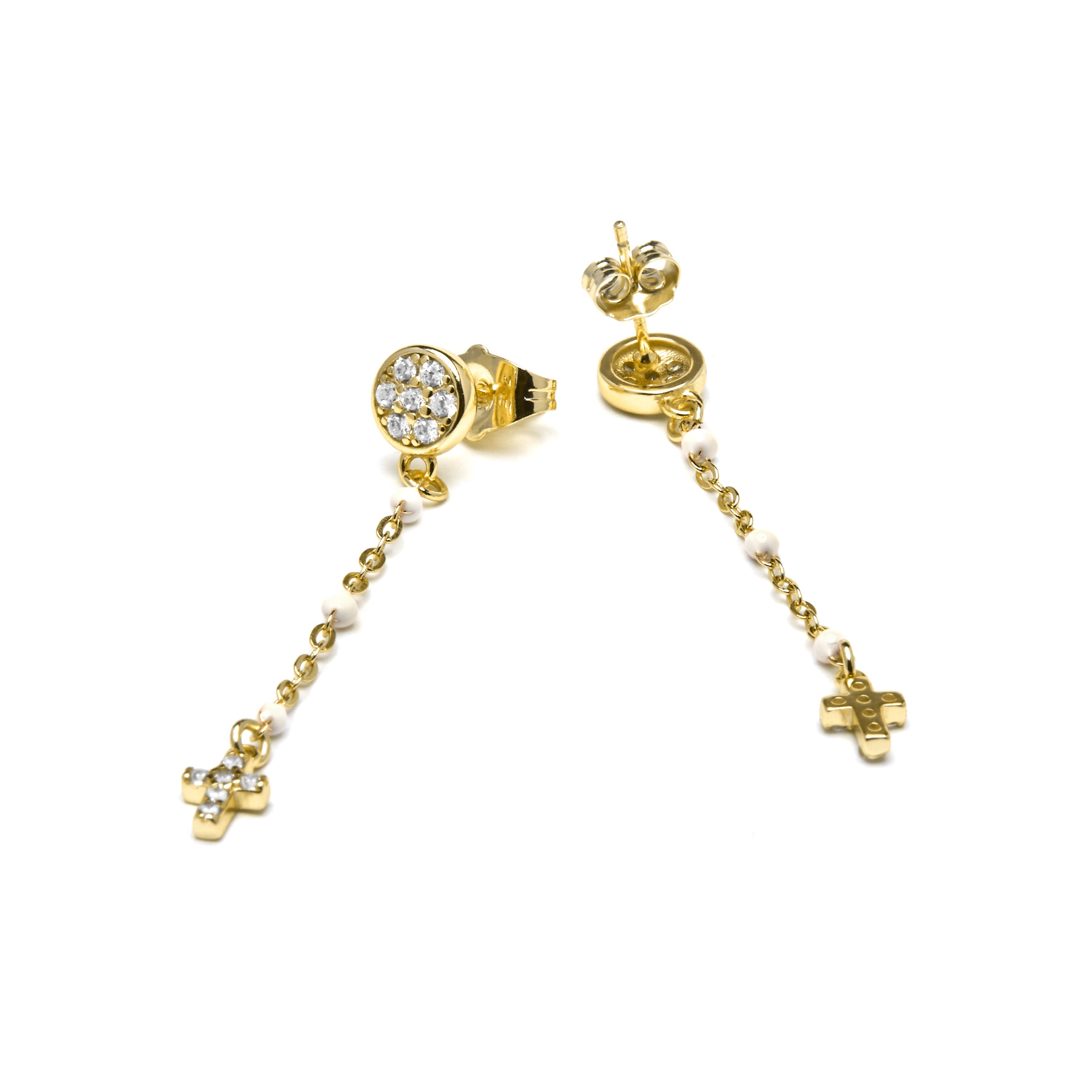 925 Sterling Silver and White Lacquer Earrings with 18k Yellow Gold Finish - Senai