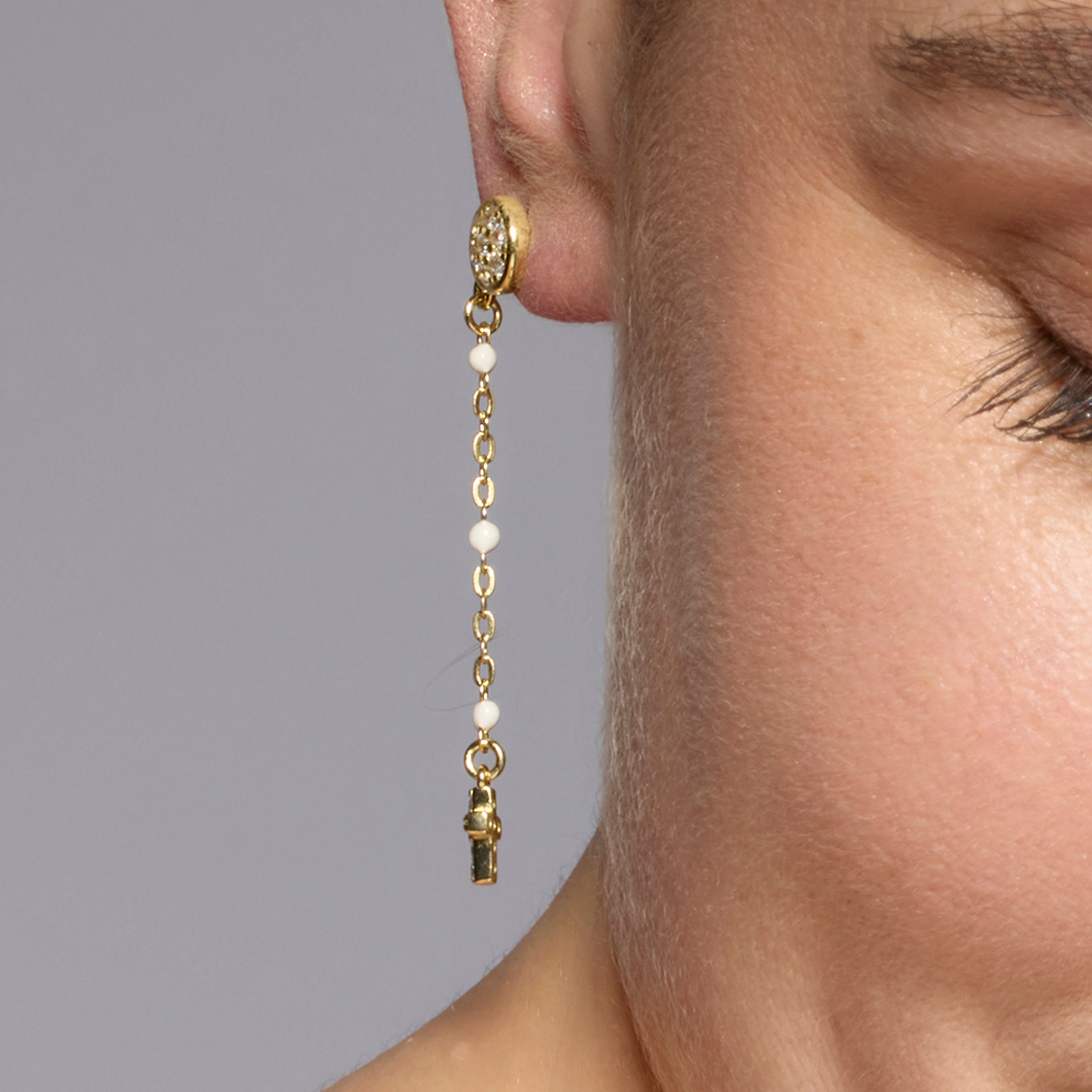 925 Sterling Silver and White Lacquer Earrings with 18k Yellow Gold Finish - Senai