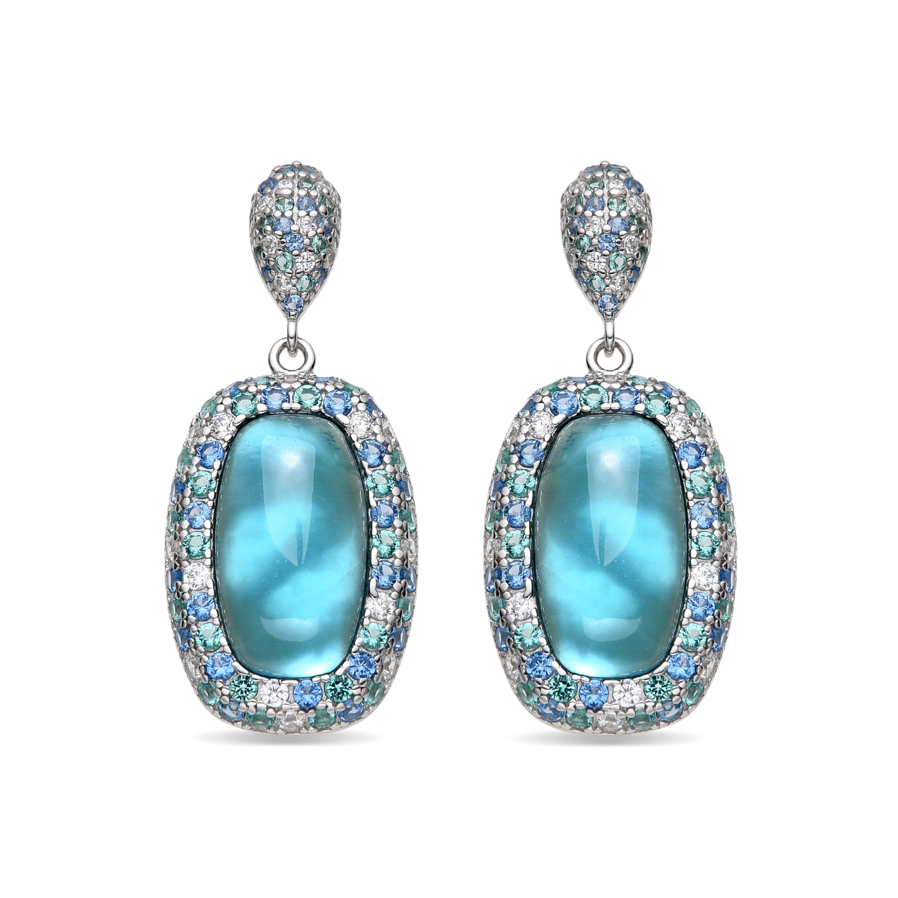 925 Sterling Silver and Hematite / Blue Crystal Doublet Earrings with Rhodium Finish - Baddal