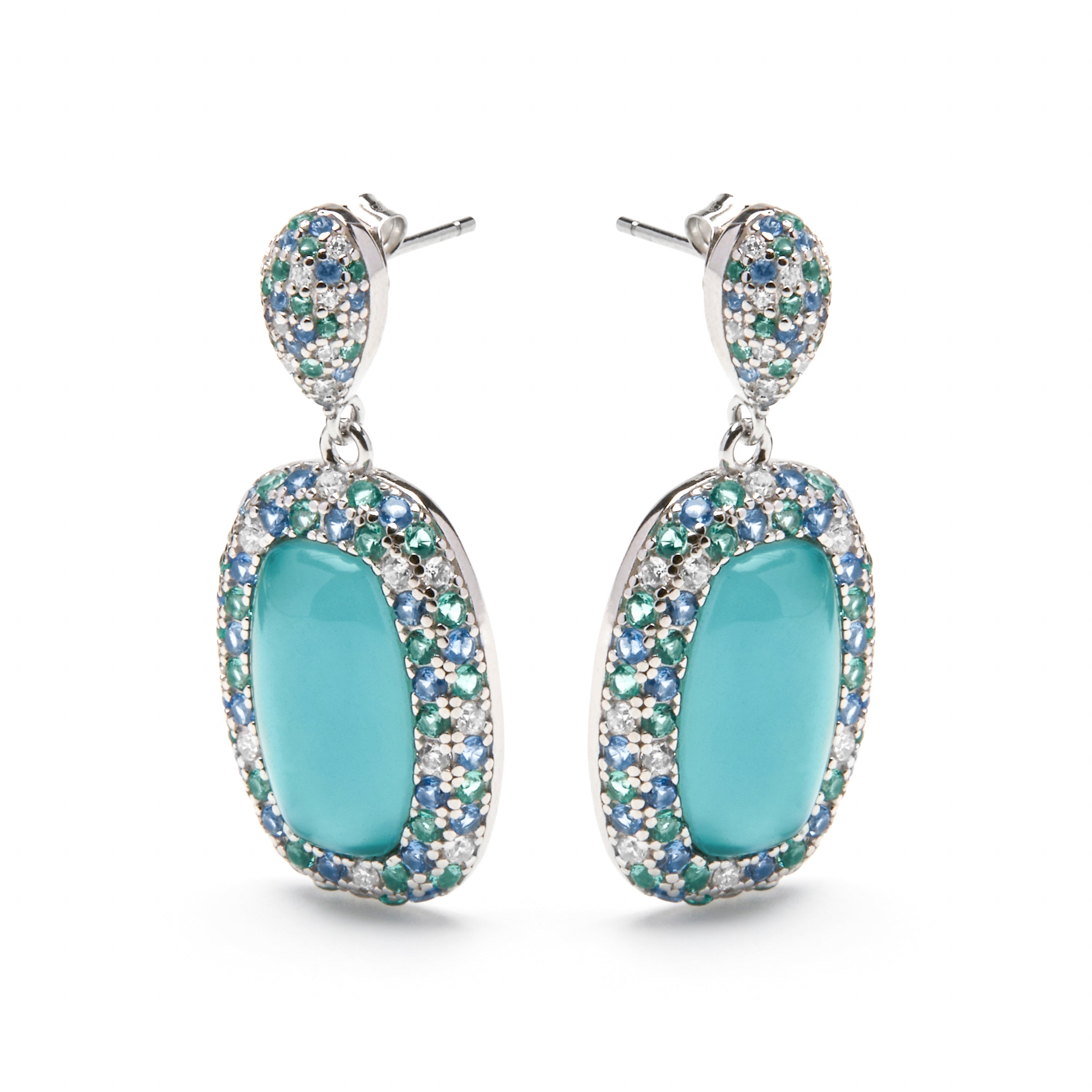 925 Sterling Silver and Hematite / Blue Crystal Doublet Earrings with Rhodium Finish - Baddal