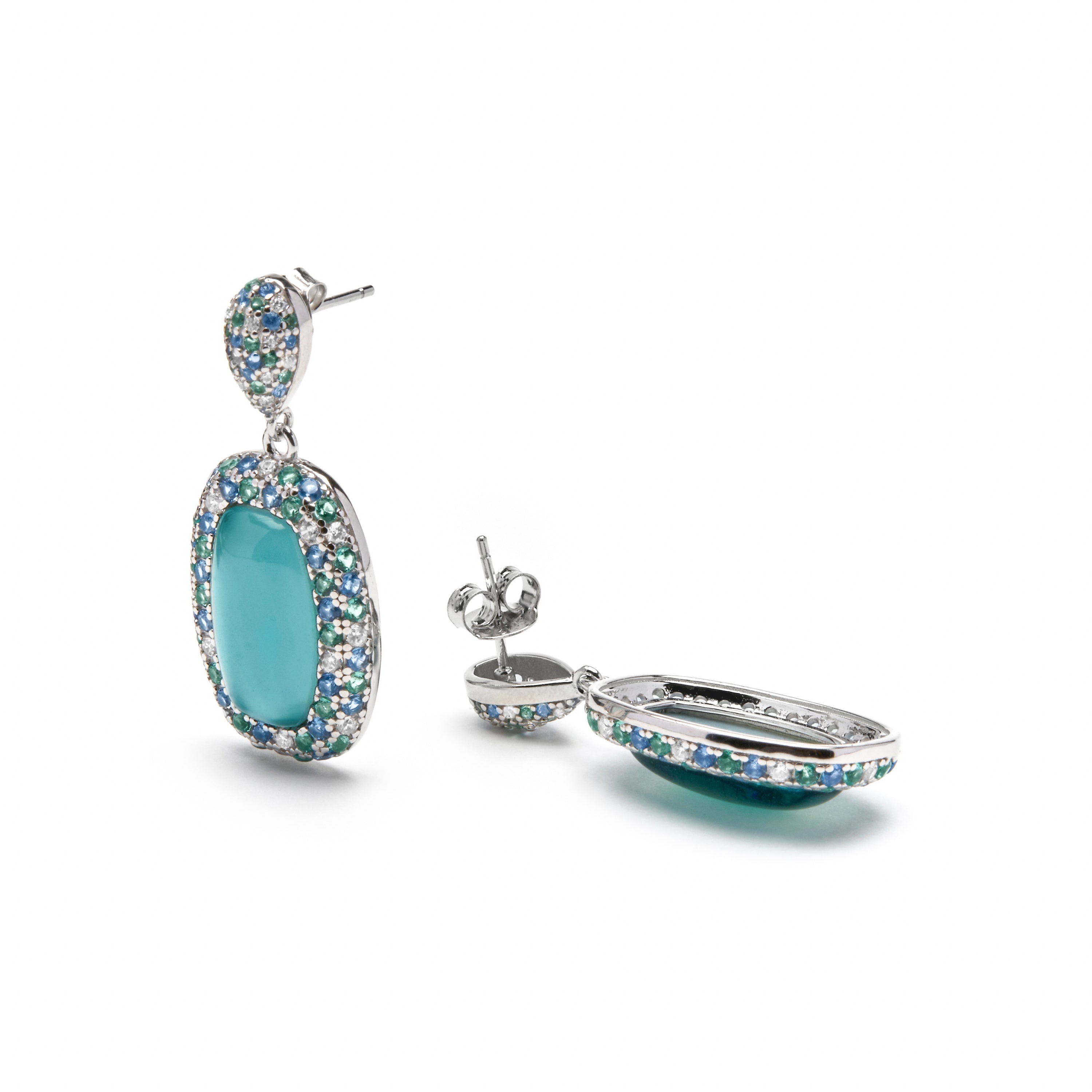 925 Sterling Silver and Hematite / Blue Crystal Doublet Earrings with Rhodium Finish - Baddal
