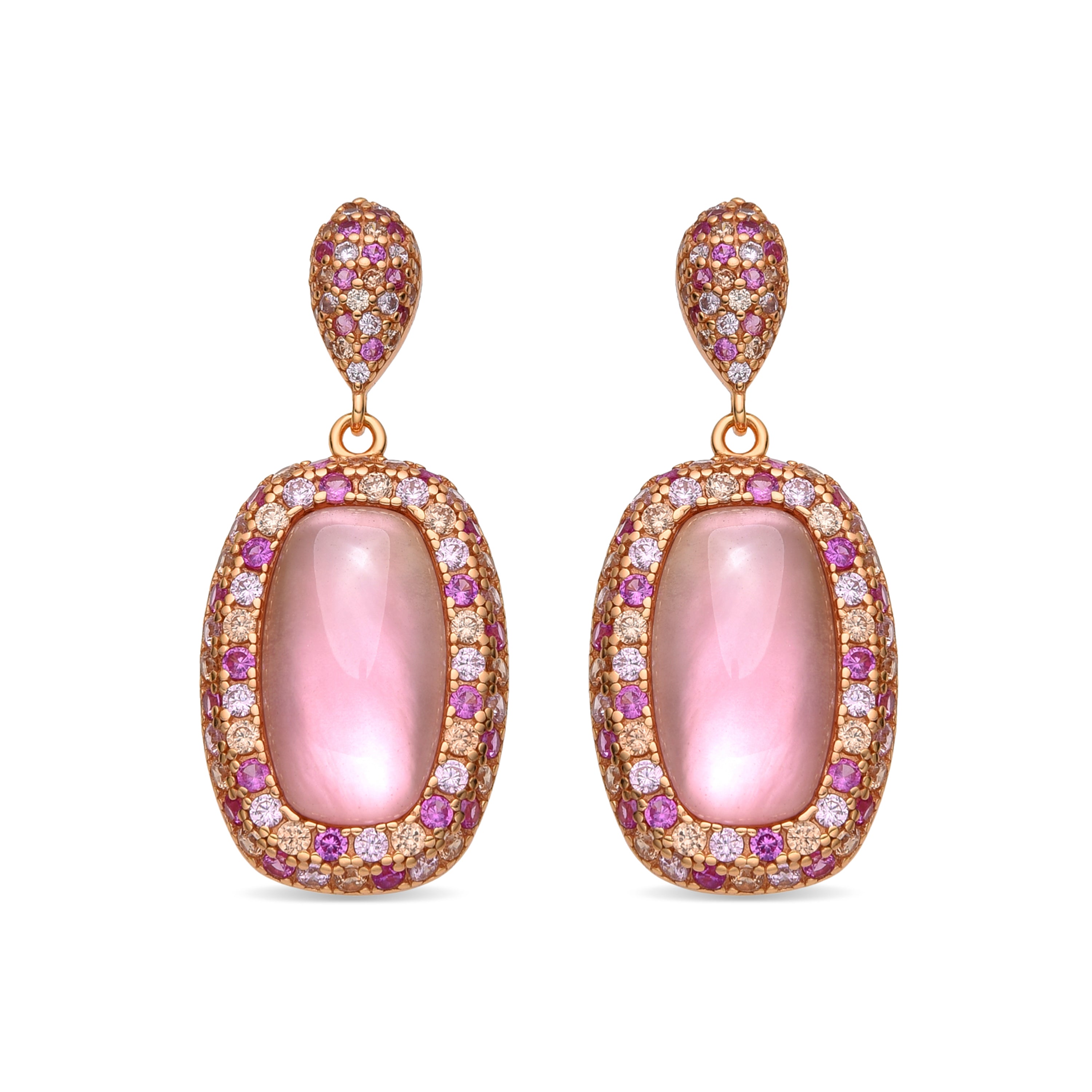 925 Sterling Silver and Pink Mother of Pearl / Crystal Doublet Earrings, 18k Yellow Gold Finish - Baddal