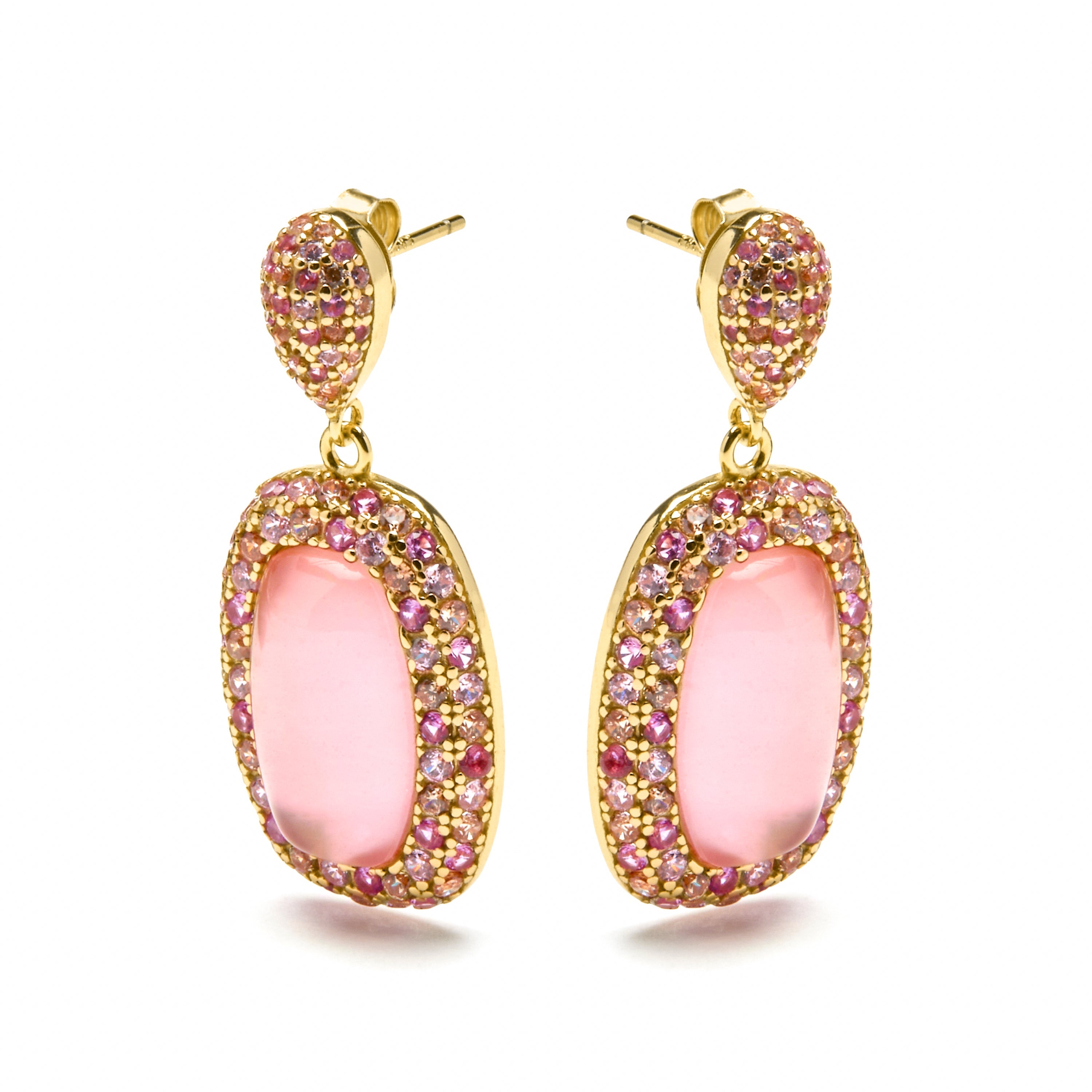 Pendientes de Plata de Ley 925 y Doblete de Madreperla  Rosa / Cristal acabado oro amarillo de 18k - Baddal