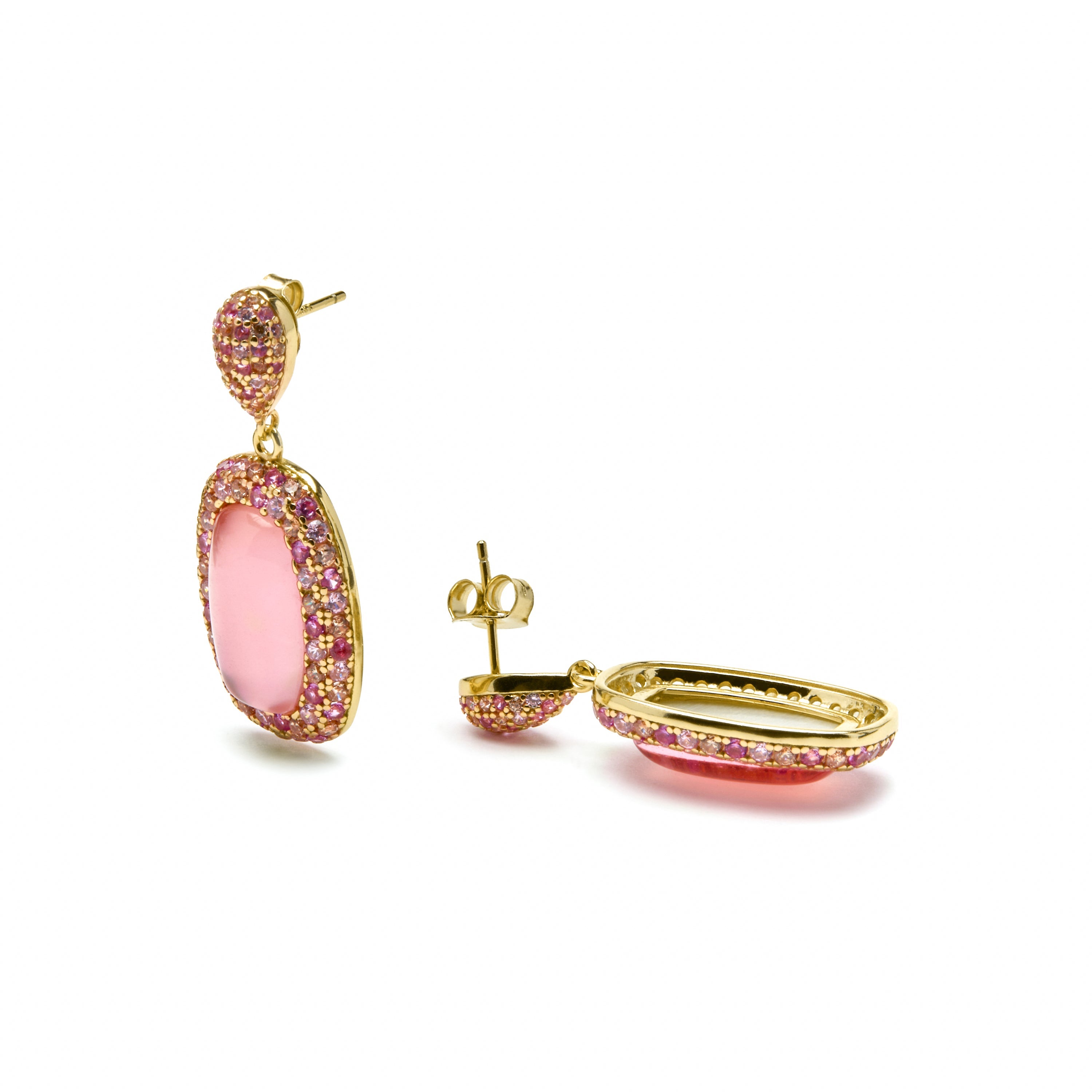 Pendientes de Plata de Ley 925 y Doblete de Madreperla  Rosa / Cristal acabado oro amarillo de 18k - Baddal