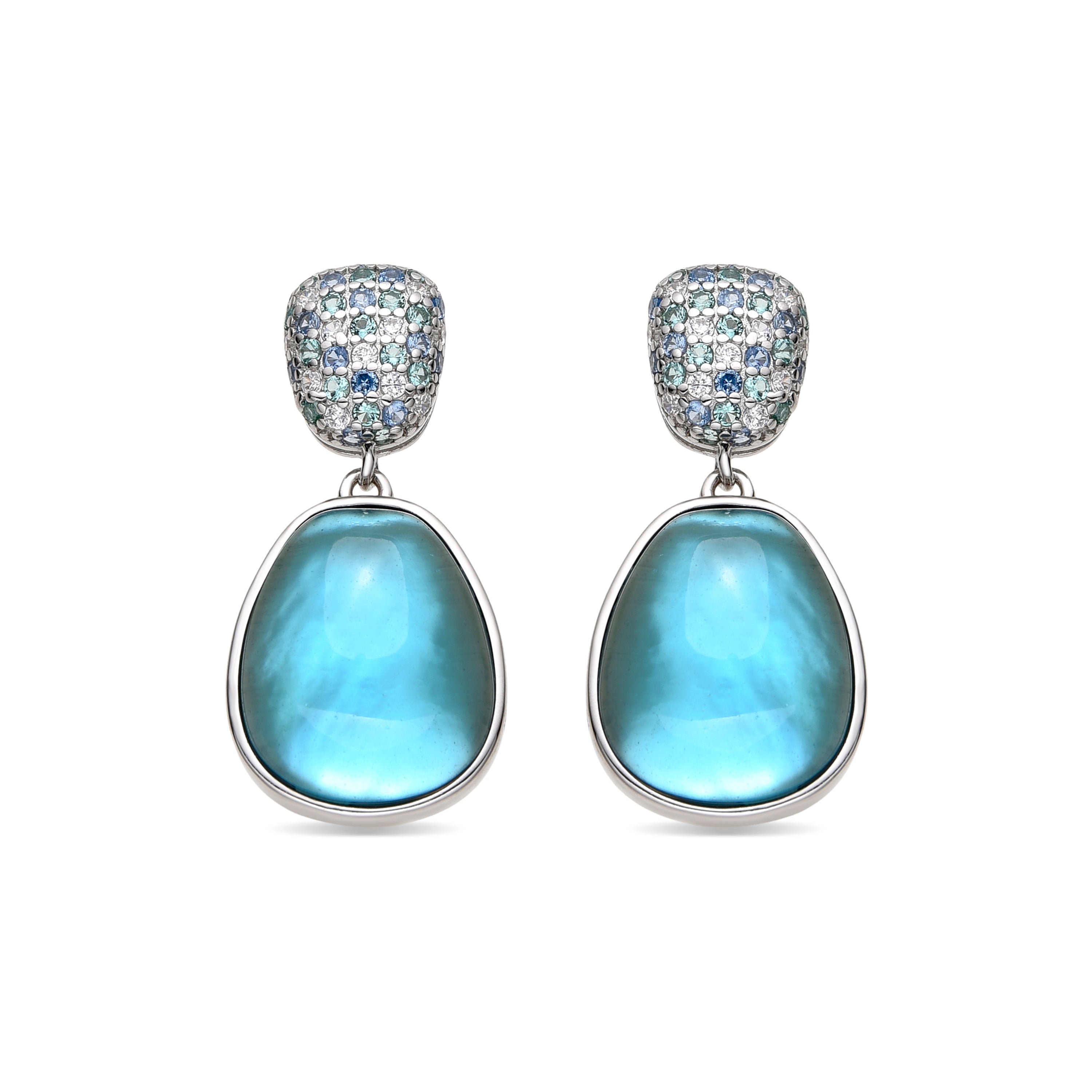 925 Sterling Silver and Hematite / Blue Crystal Doublet Earrings with Rhodium Finish - Kiziane