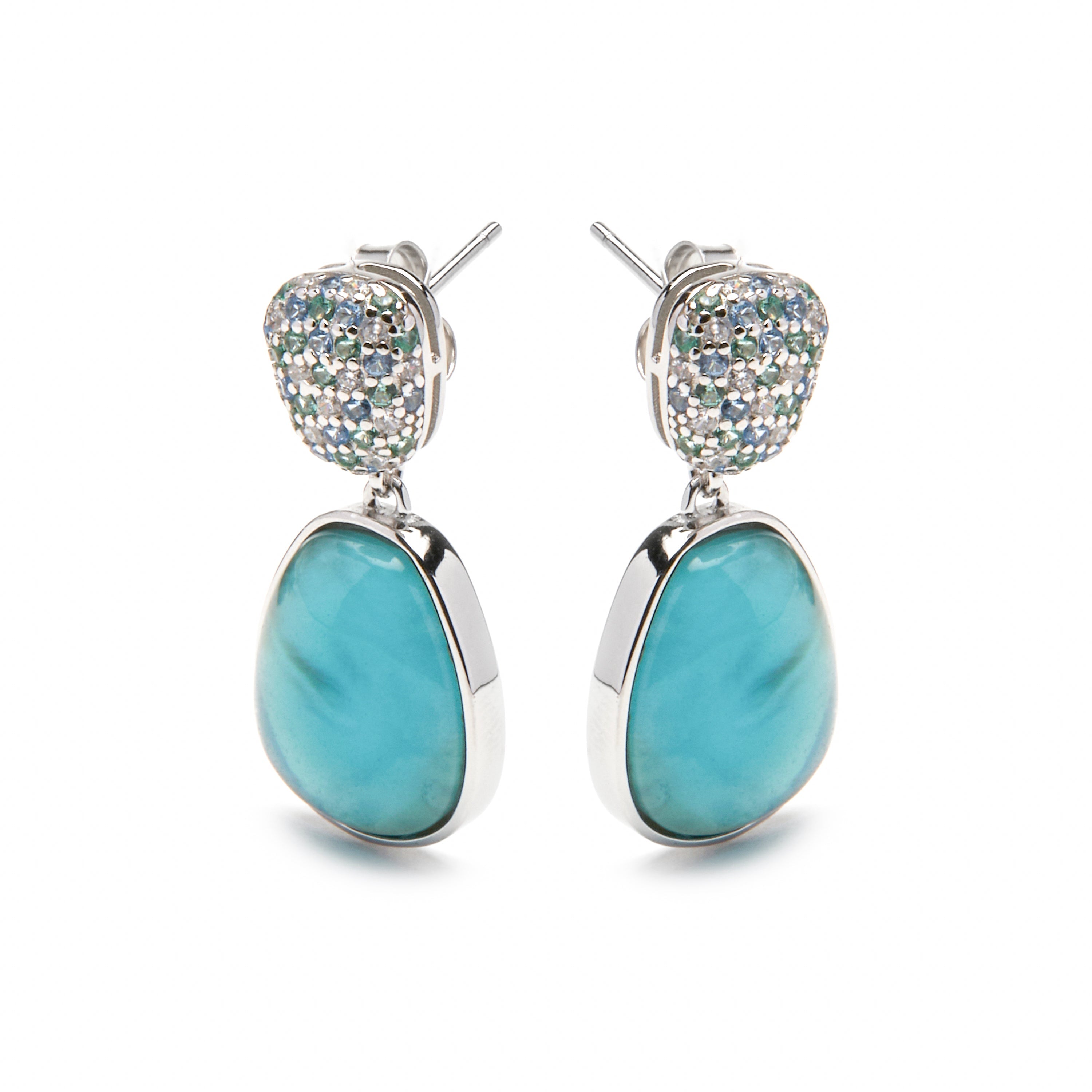 925 Sterling Silver and Hematite / Blue Crystal Doublet Earrings with Rhodium Finish - Kiziane