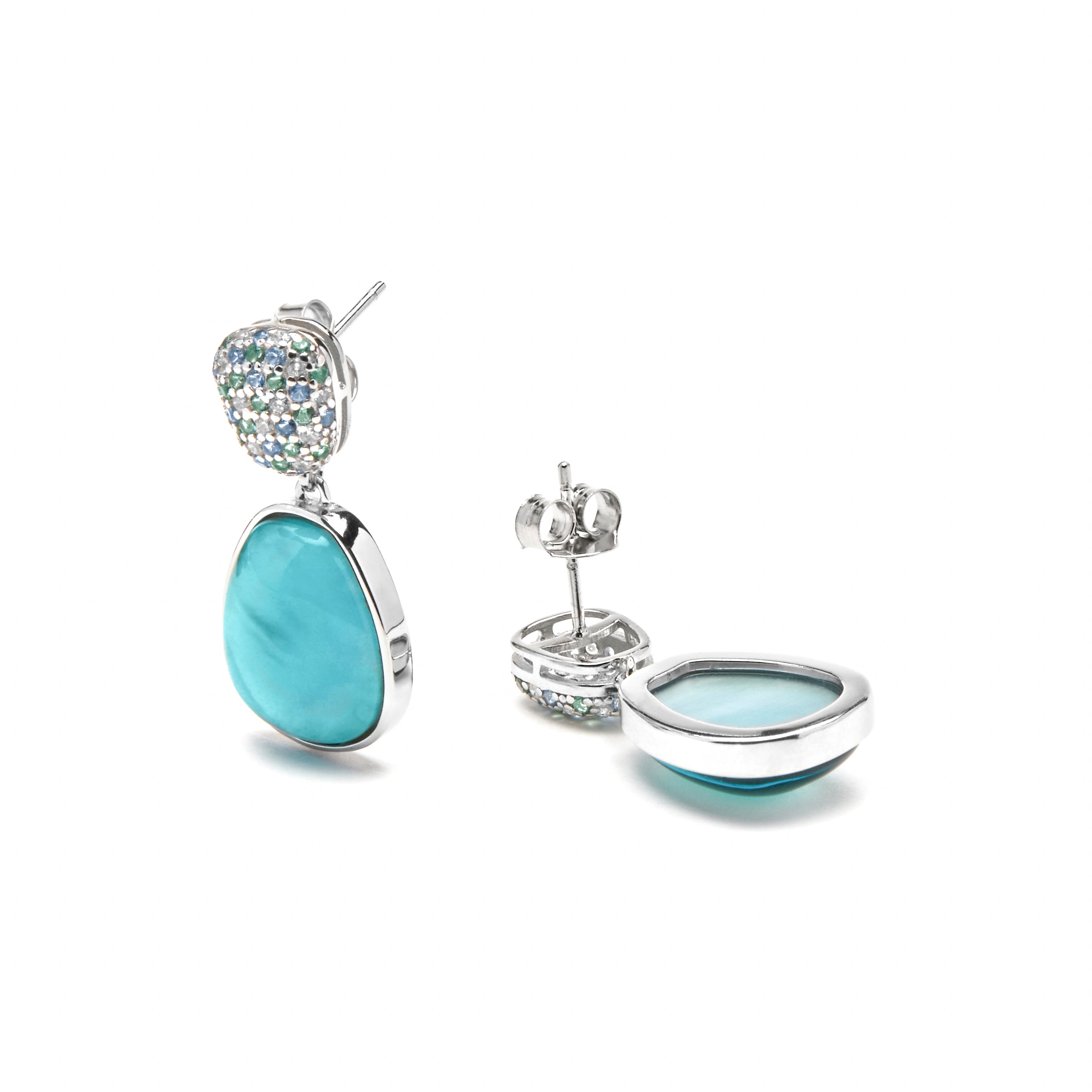 925 Sterling Silver and Hematite / Blue Crystal Doublet Earrings with Rhodium Finish - Kiziane