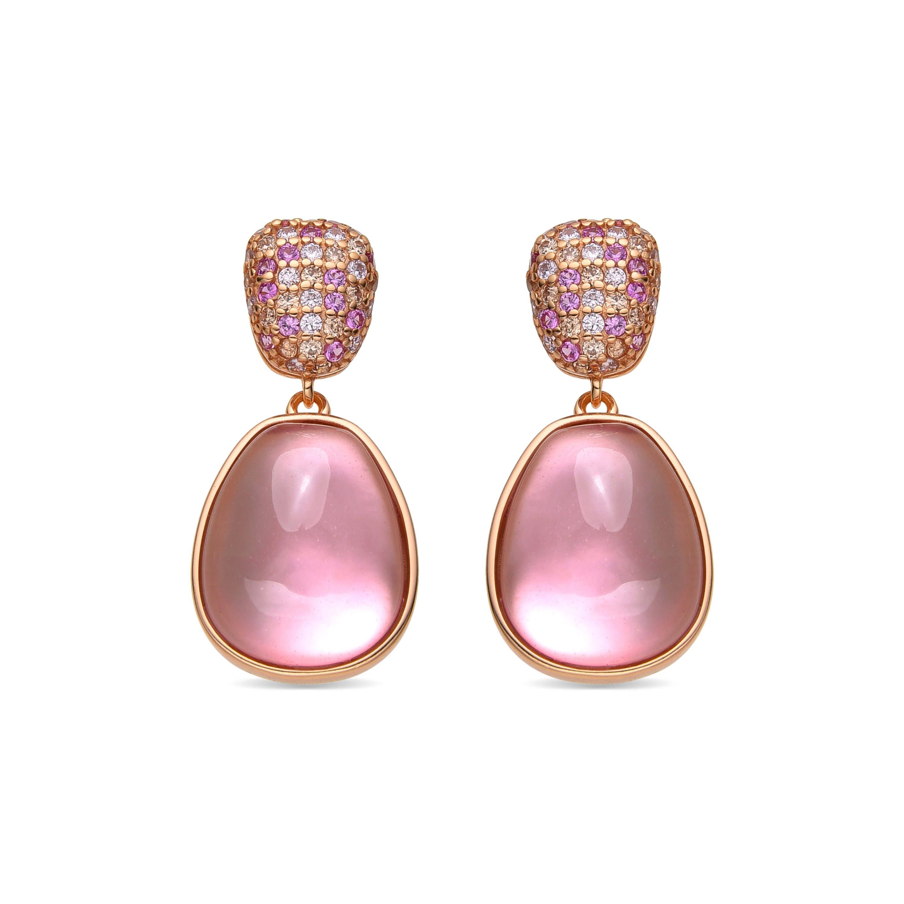 925 Sterling Silver and Pink Mother of Pearl / Crystal Doublet Earrings, 18k Yellow Gold Finish - Kiziane