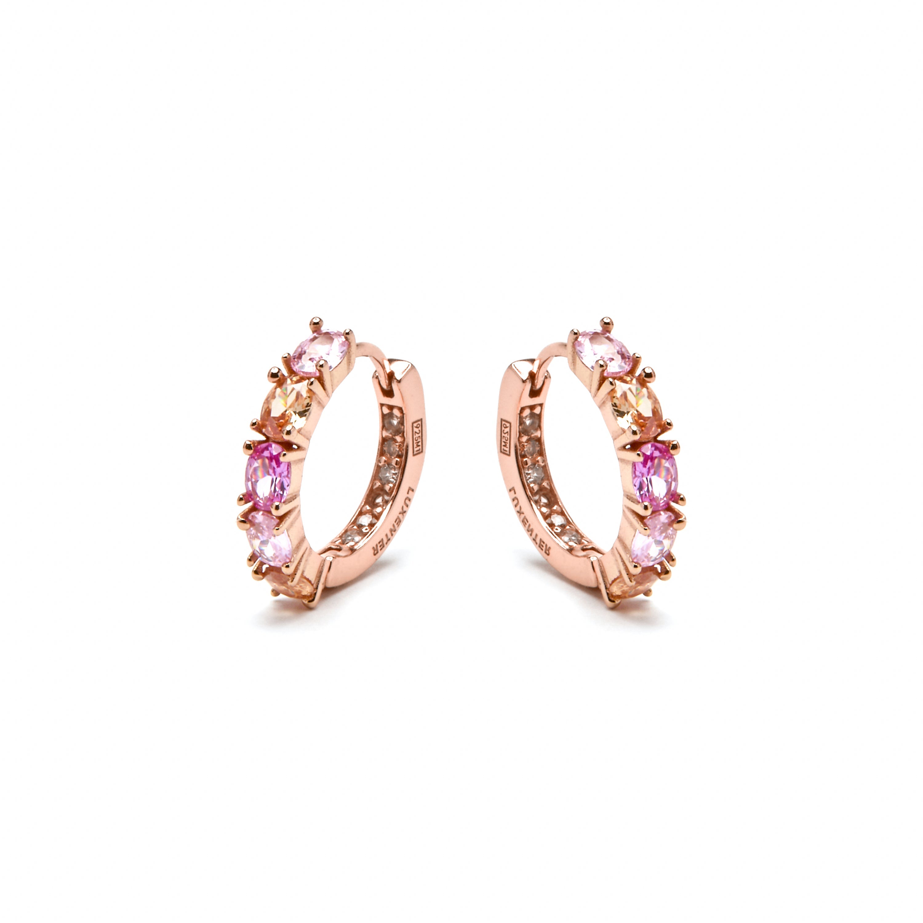 925 Sterling Silver and Pink Zirconia Earrings in 18k Yellow Gold Finish - Naak