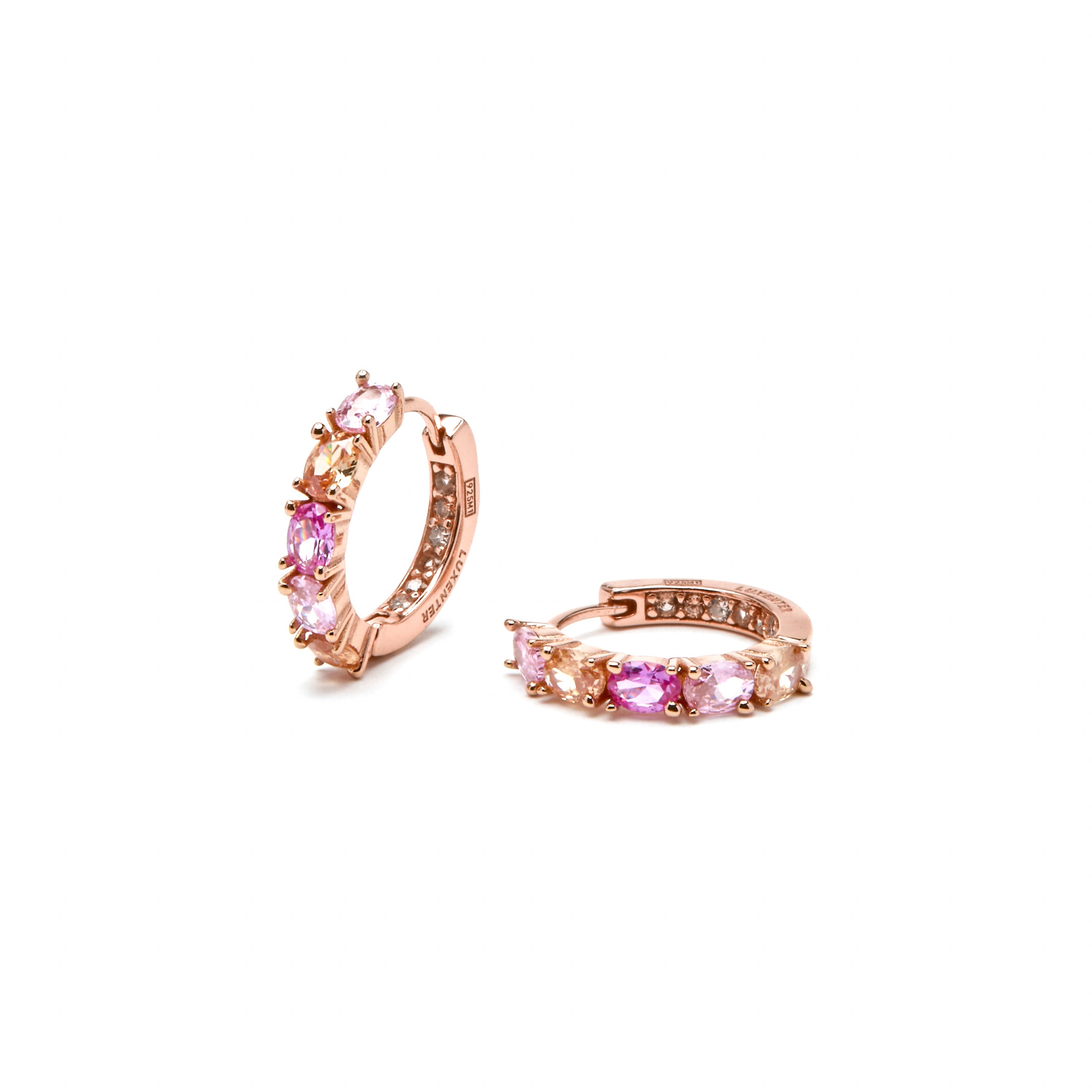 925 Sterling Silver and Pink Zirconia Earrings in 18k Yellow Gold Finish - Naak