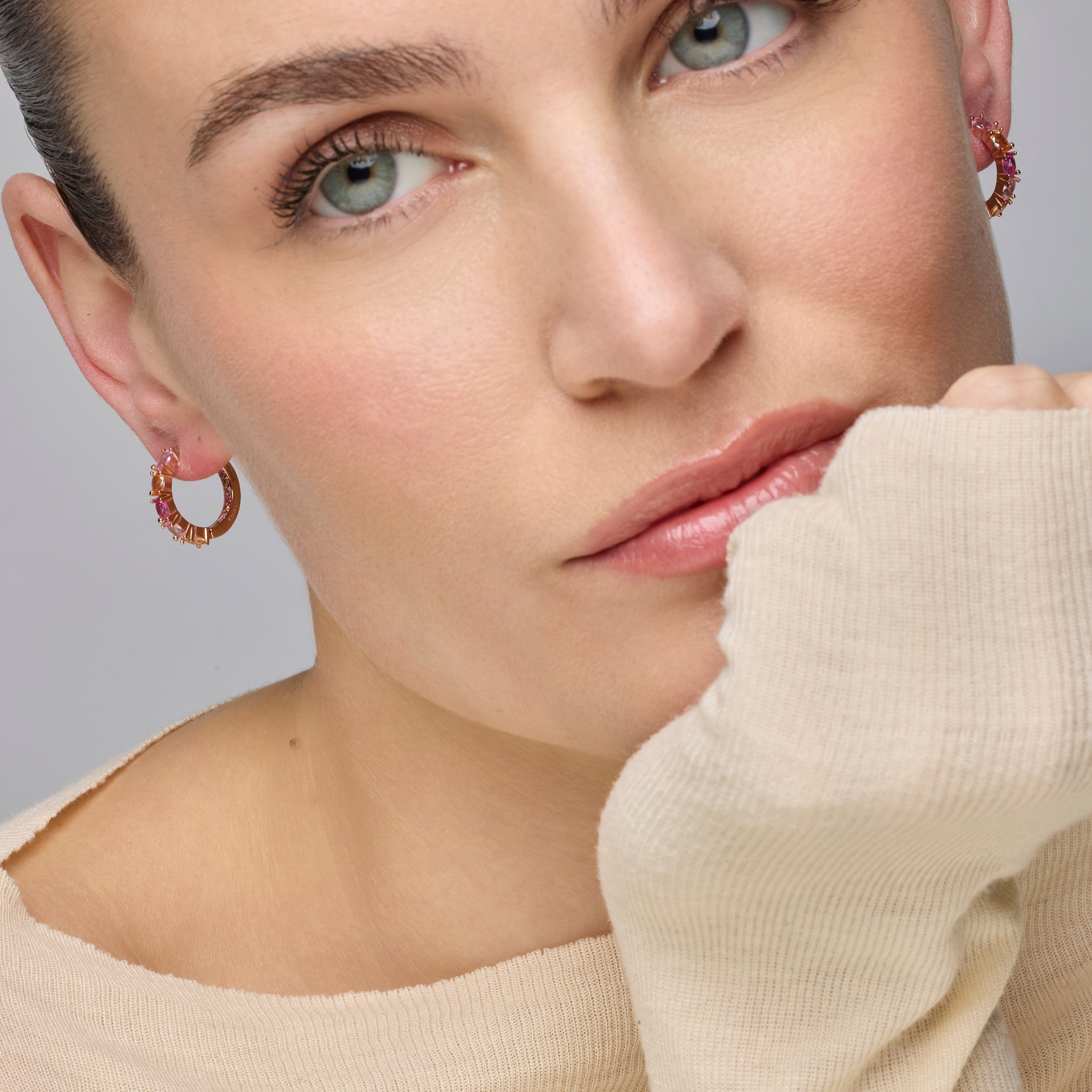 925 Sterling Silver and Pink Zirconia Earrings in 18k Yellow Gold Finish - Naak