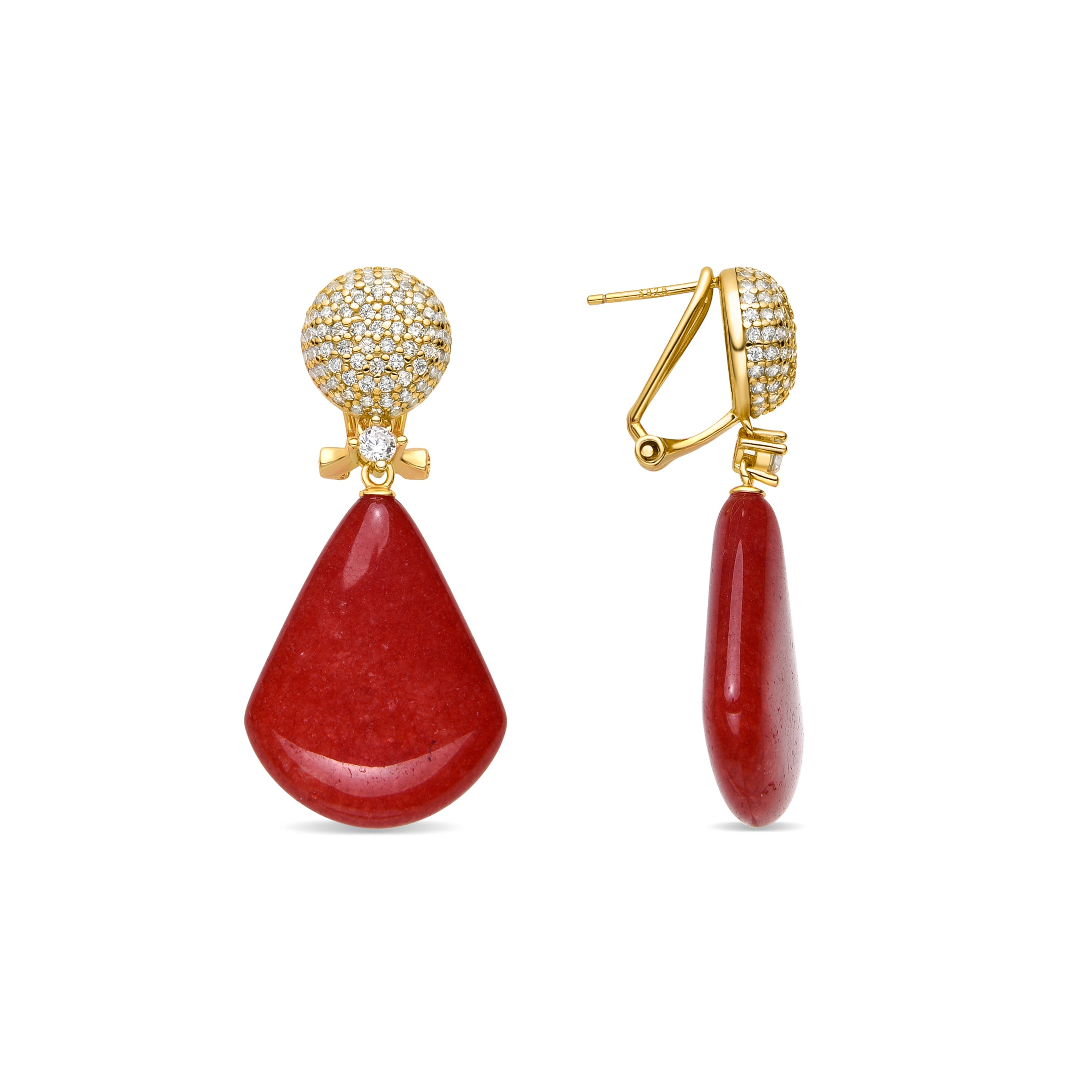 925 Sterling Silver and Coral Earrings in 18k Yellow Gold Finish - Iakha