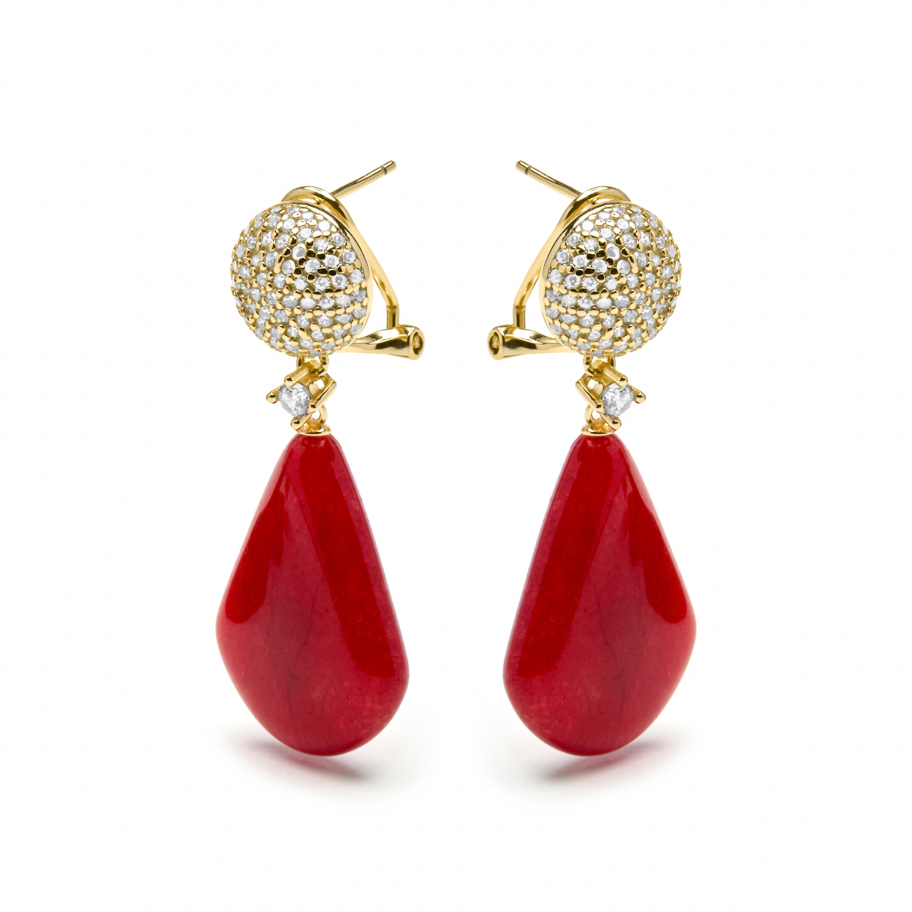 Pendientes de Plata de Ley 925 y Coral acabado oro amarillo de 18k - Iakha
