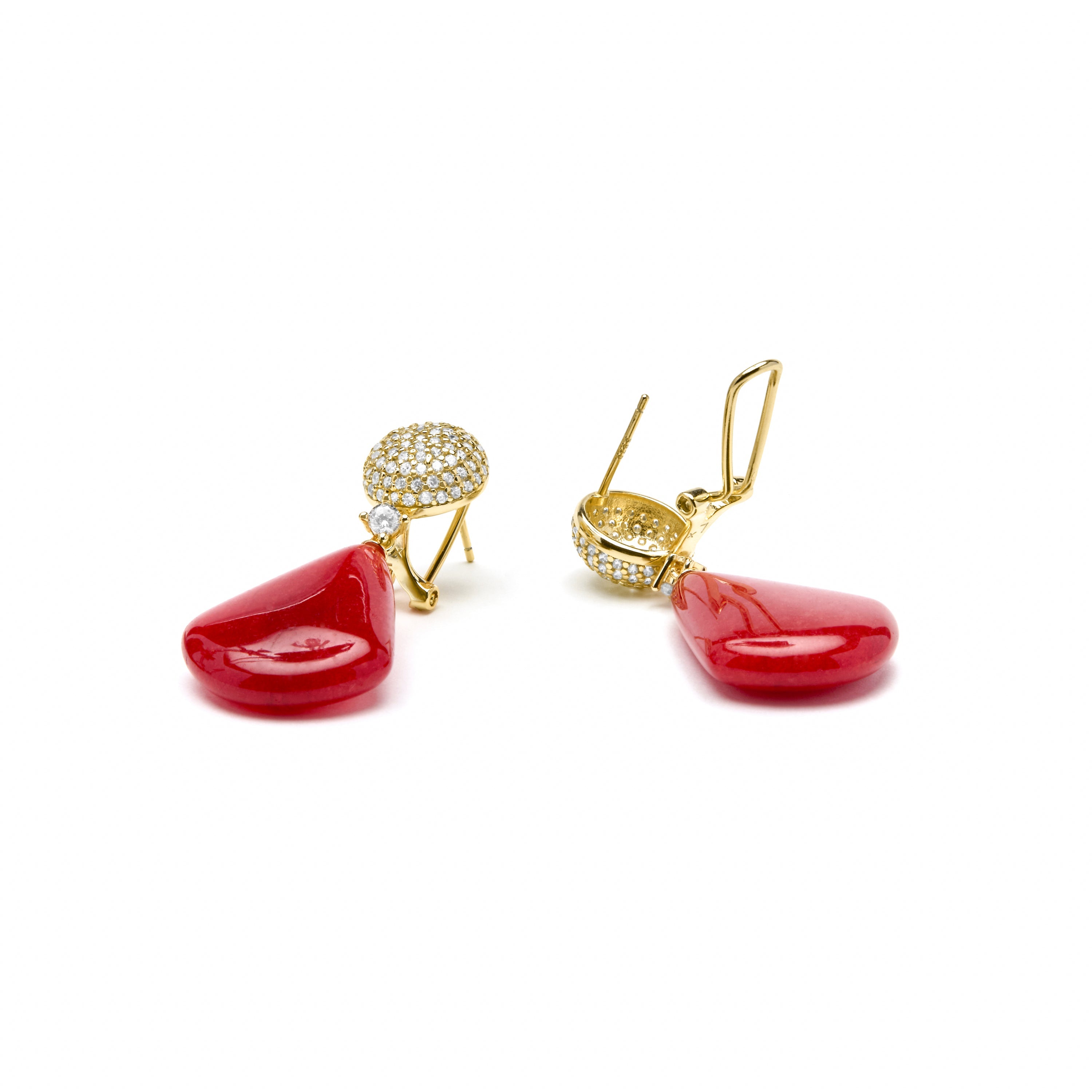 Pendientes de Plata de Ley 925 y Coral acabado oro amarillo de 18k - Iakha