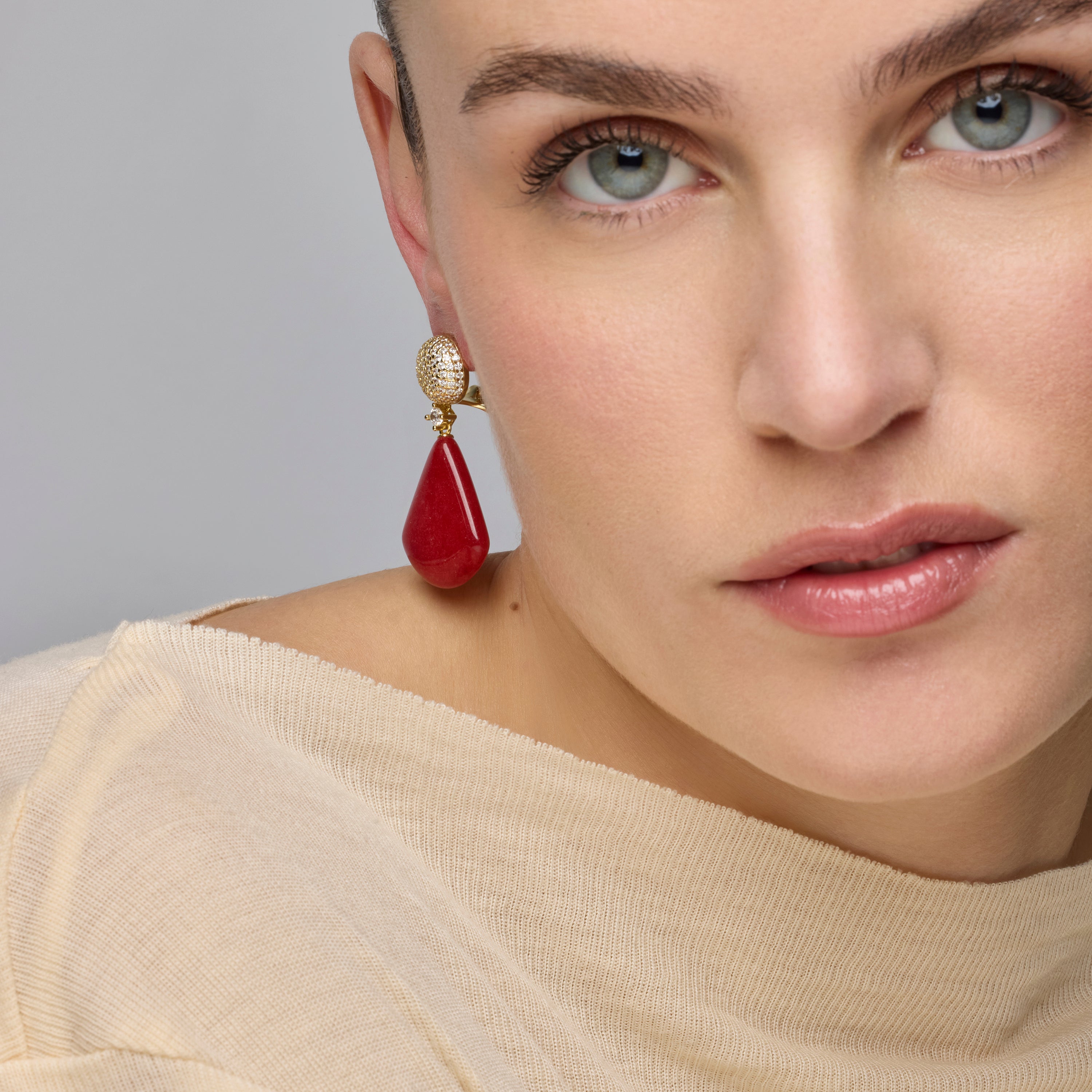 925 Sterling Silver and Coral Earrings in 18k Yellow Gold Finish - Iakha